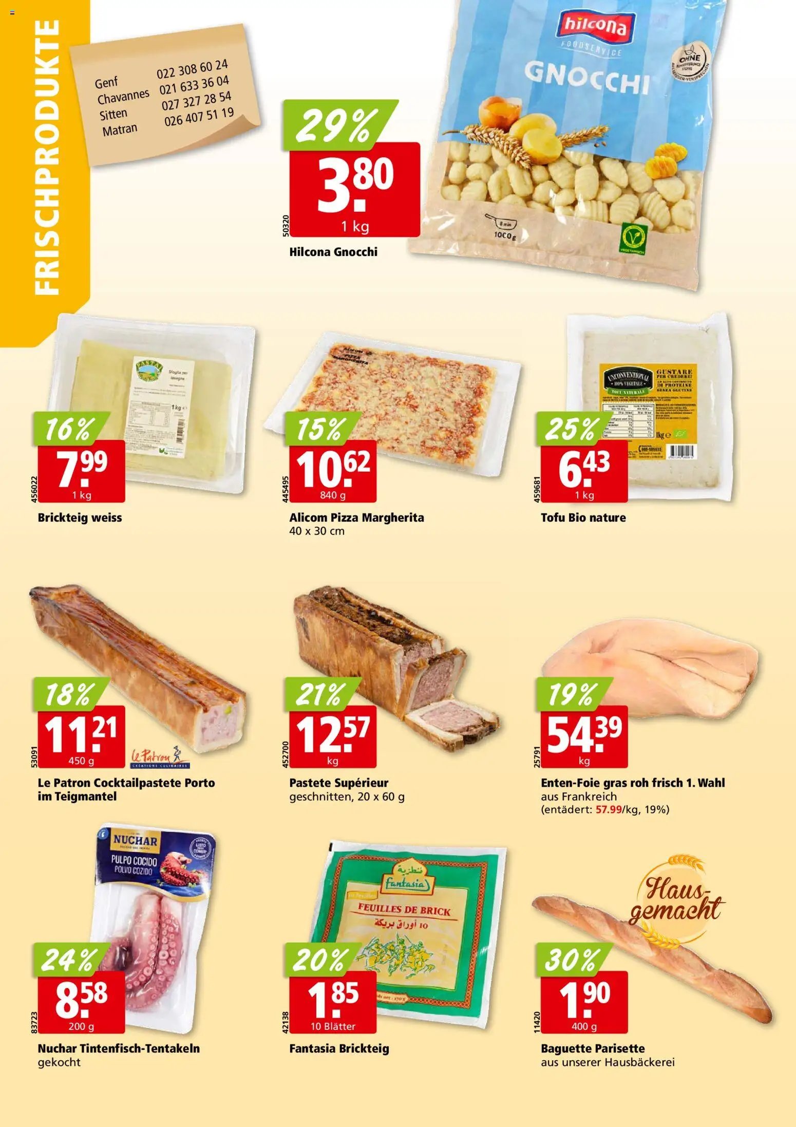 Aligro aktionen Chavannes, Matran, Genf, Sitten