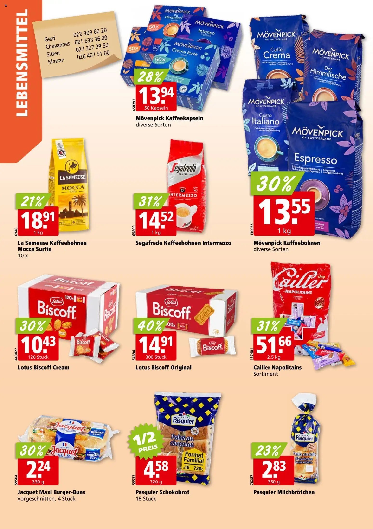 Aligro aktionen Chavannes, Matran, Genf, Sitten