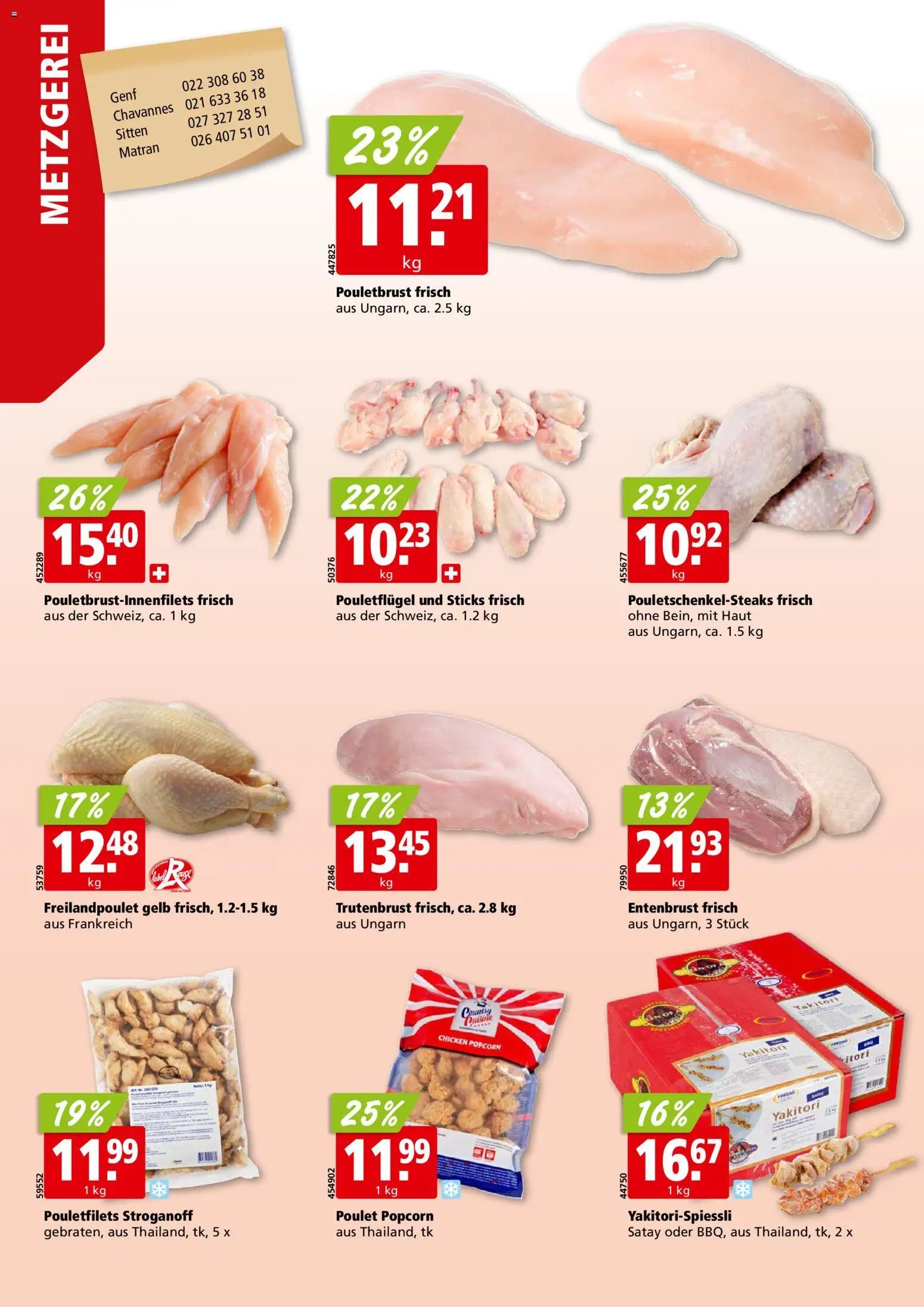 Aligro aktionen Chavannes, Matran, Genf, Sitten
