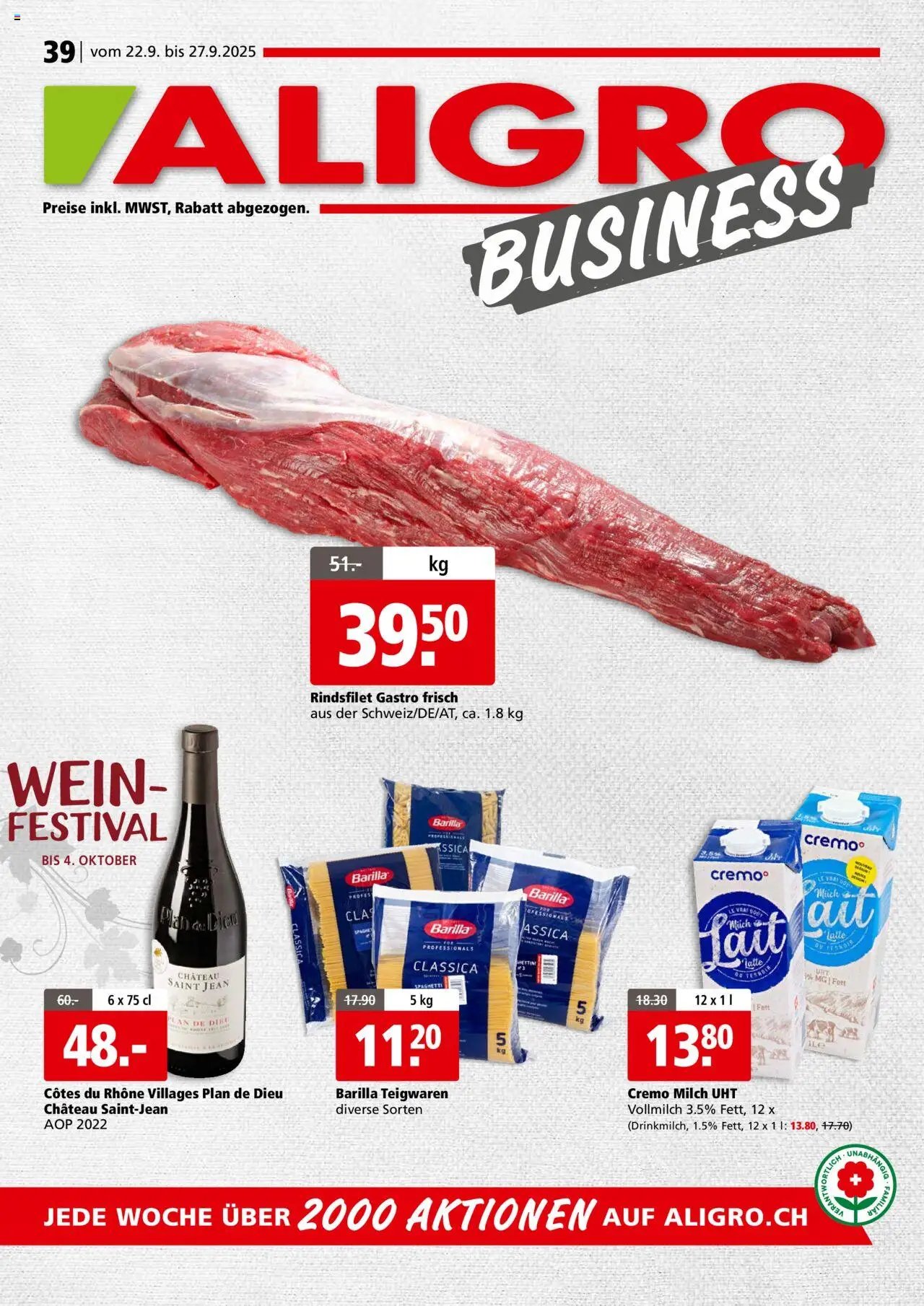 Aligro Aktionen Business Chavannes, Matran, Genf, Sitten (2025-09-22 - 2025-09-27) | 1