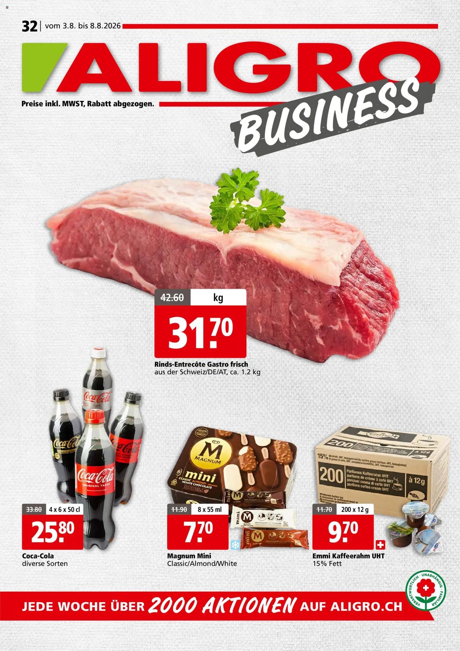 Aligro aktionen Business Chavannes, Matran, Genf, Sitten