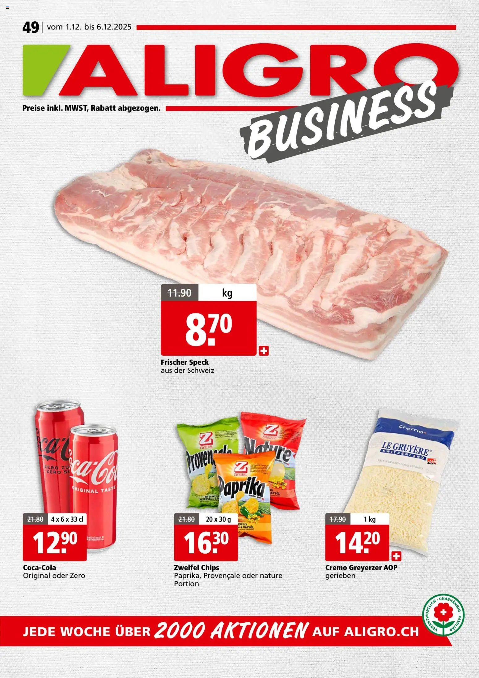 Aligro Aktionen Business Chavannes, Matran, Genf, Sitten (2025-12-01 - 2025-12-06) | 1