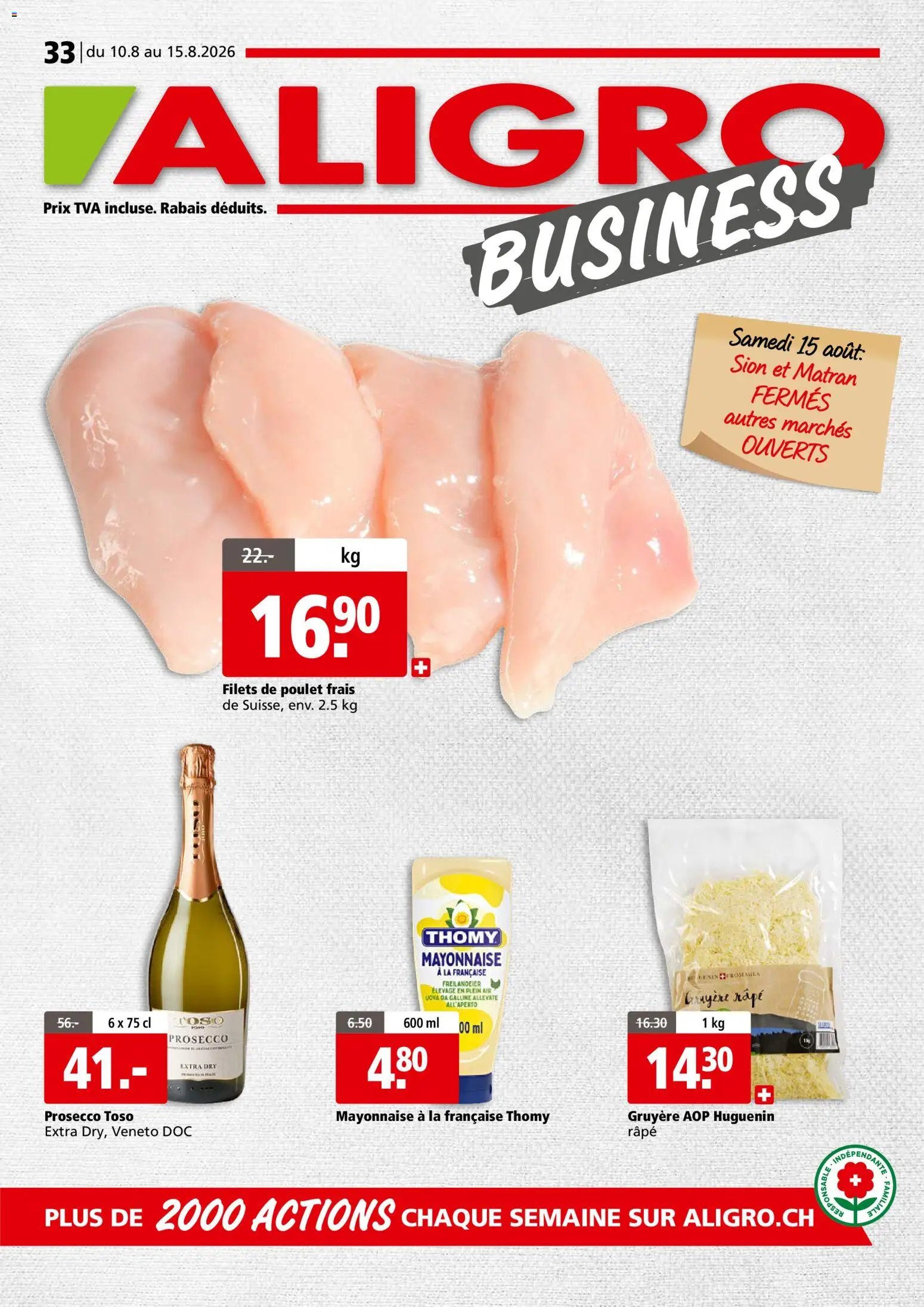 Aligro aktionen Business Chavannes, Matran, Genève, Sion