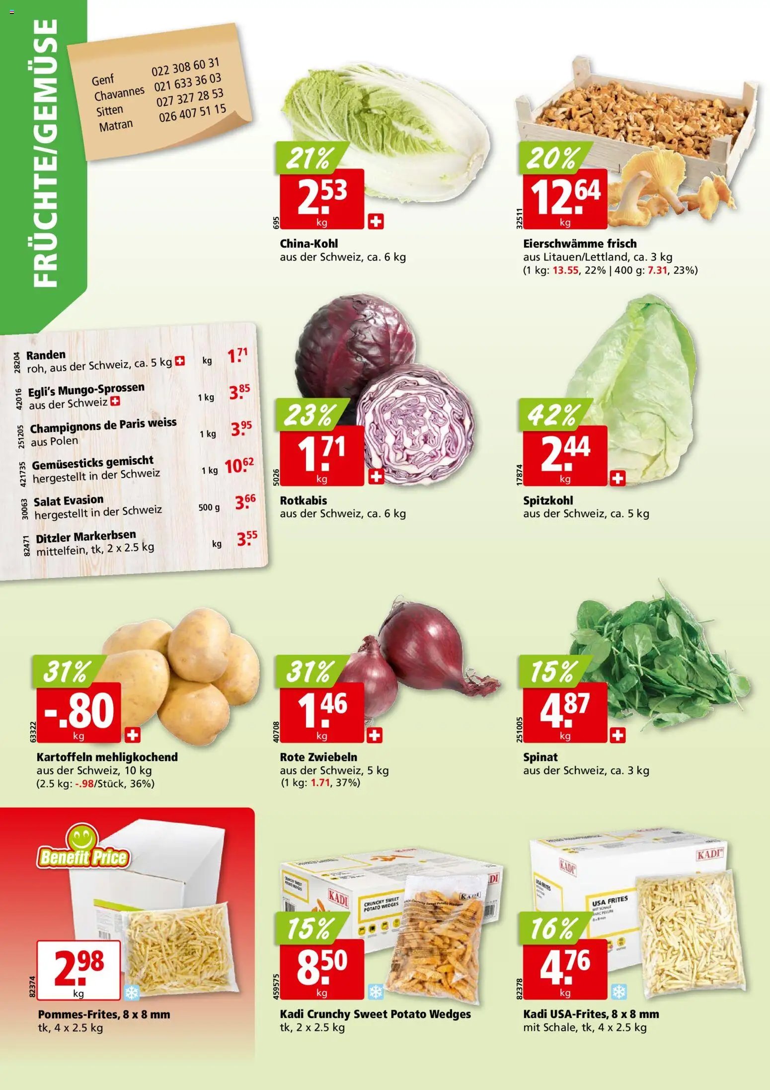 Aligro aktionen Chavannes, Matran, Genf, Sitten