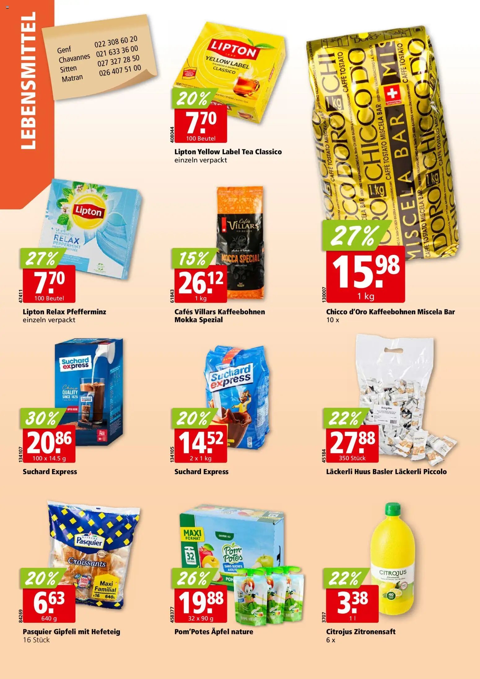 Aligro aktionen Chavannes, Matran, Genf, Sitten