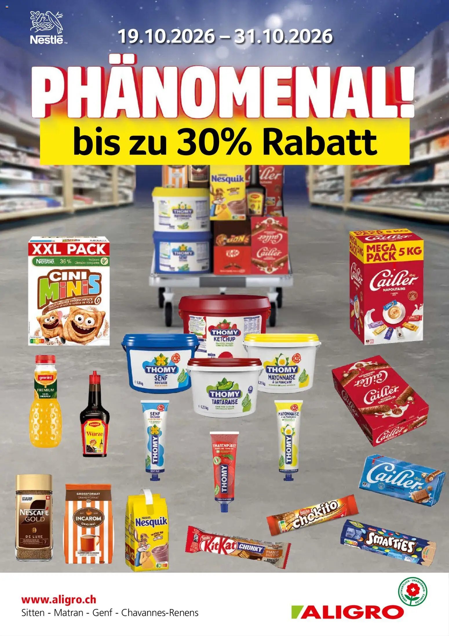 Aligro aktionen Nestlé Chavannes, Matran, Genf, Sitten