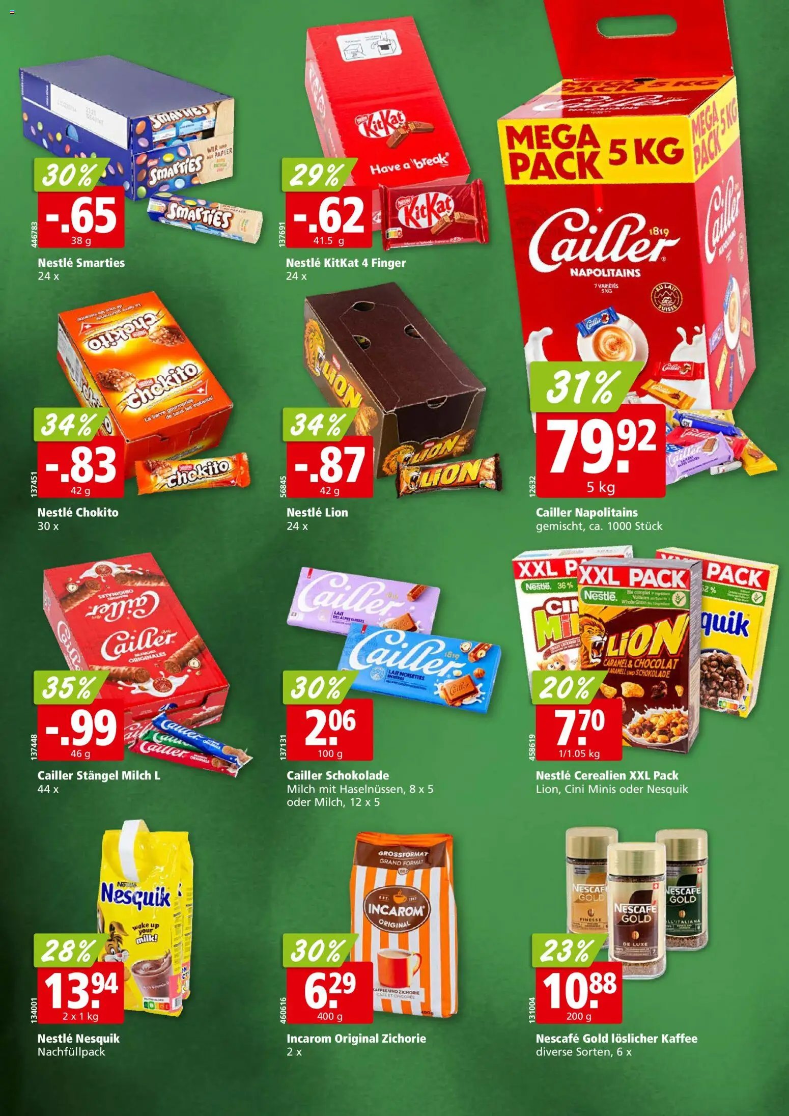 Aligro aktionen Nestlé Chavannes, Matran, Genf, Sitten