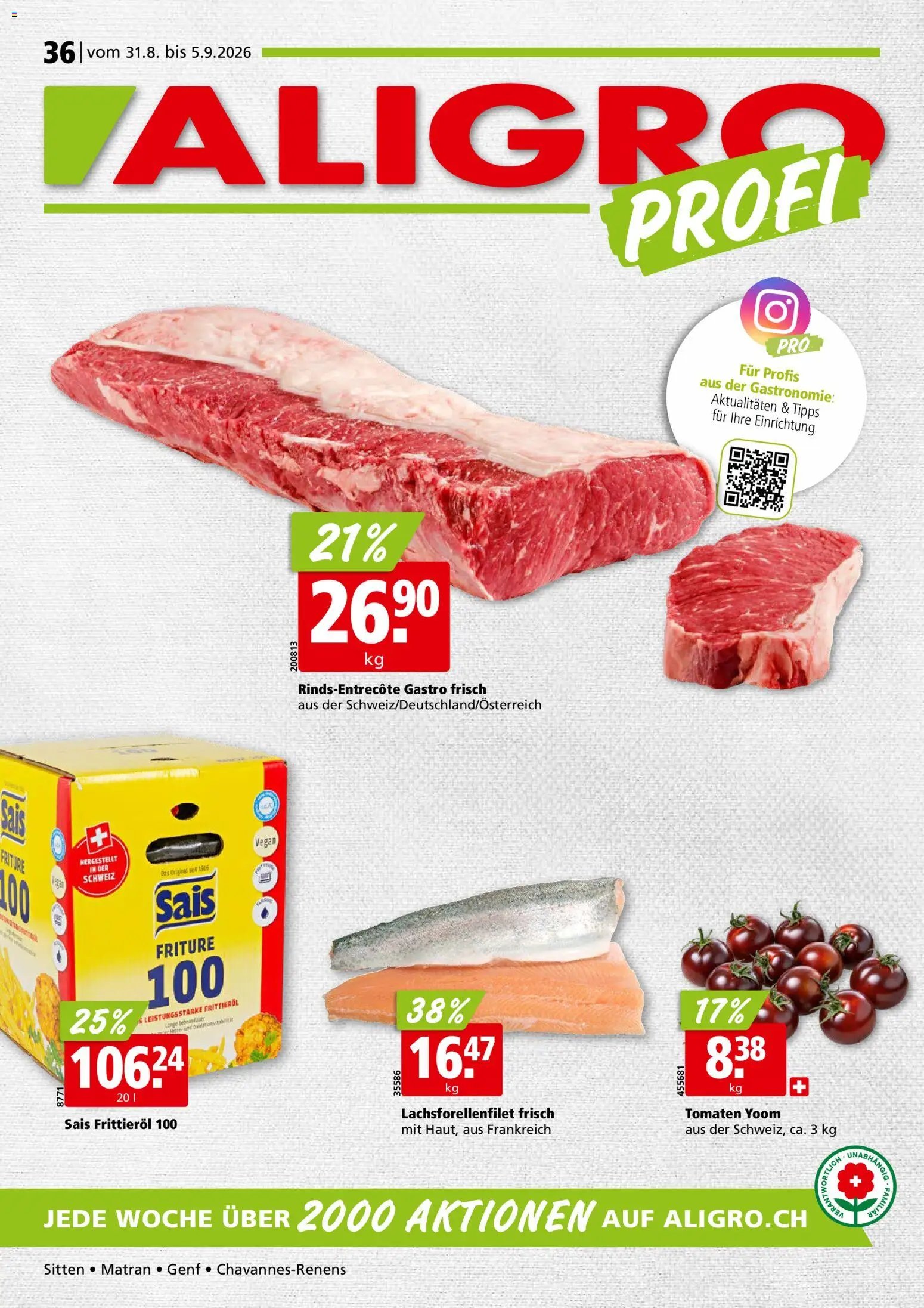 Aligro aktionen Chavannes, Matran, Genf, Sitten