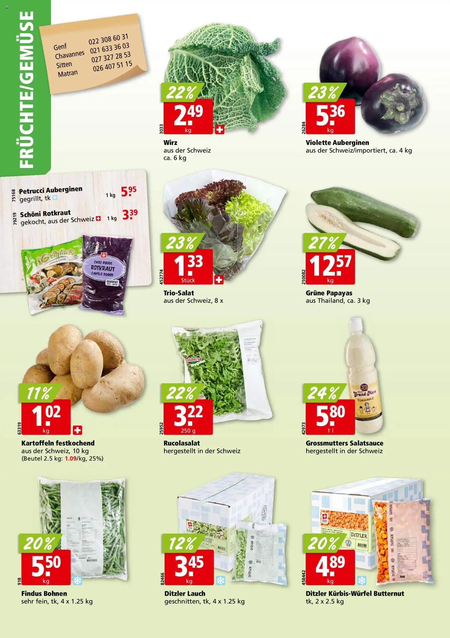 Aligro aktionen Chavannes, Matran, Genf, Sitten