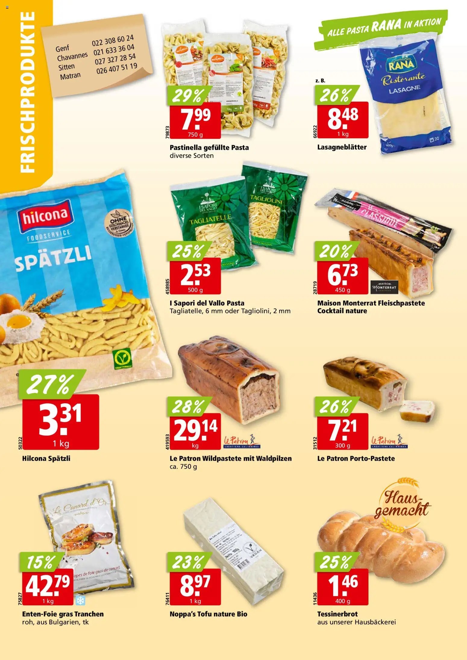 Aligro aktionen Chavannes, Matran, Genf, Sitten