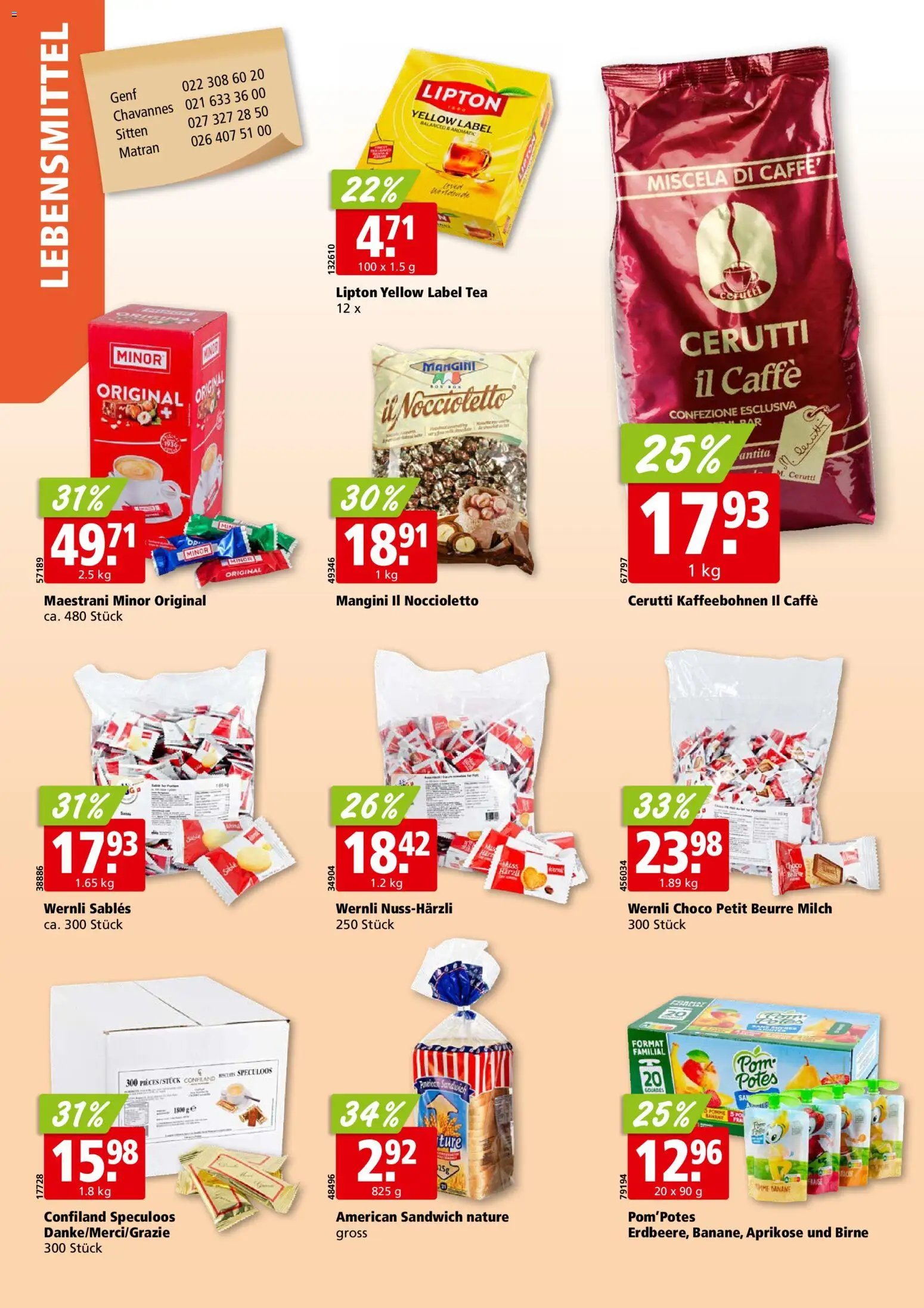 Aligro aktionen Chavannes, Matran, Genf, Sitten