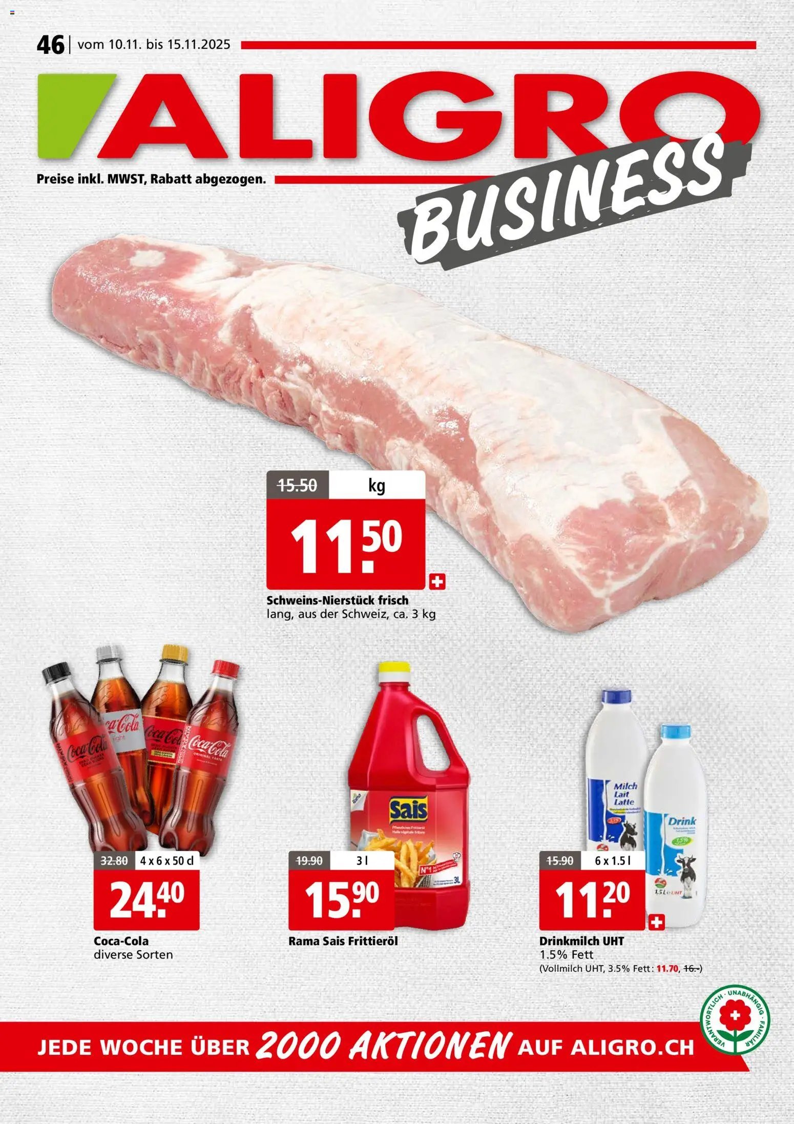 Aligro Aktionen Businesskunden - Chavannes, Matran, Genf, Sitten (2025-11-10 - 2025-11-15)