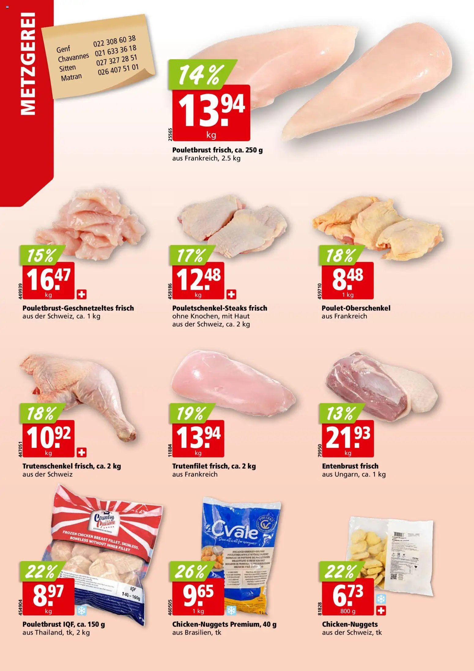 Aligro aktionen Chavannes, Matran, Genf, Sitten