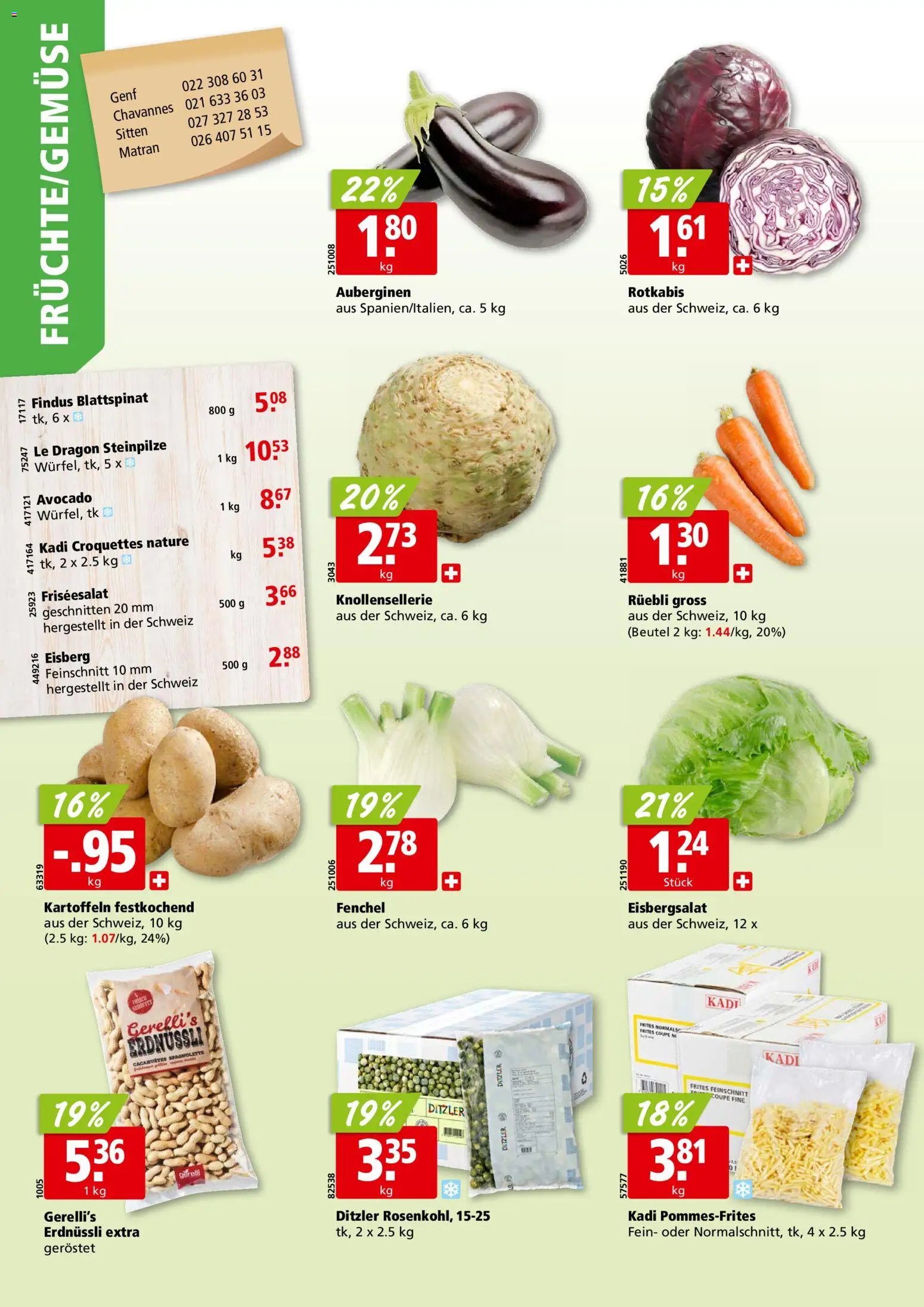 Aligro aktionen Chavannes, Matran, Genf, Sitten