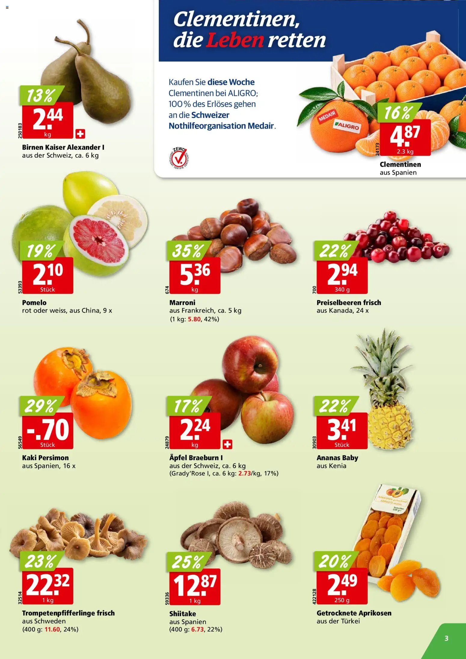 Aligro aktionen Chavannes, Matran, Genf, Sitten