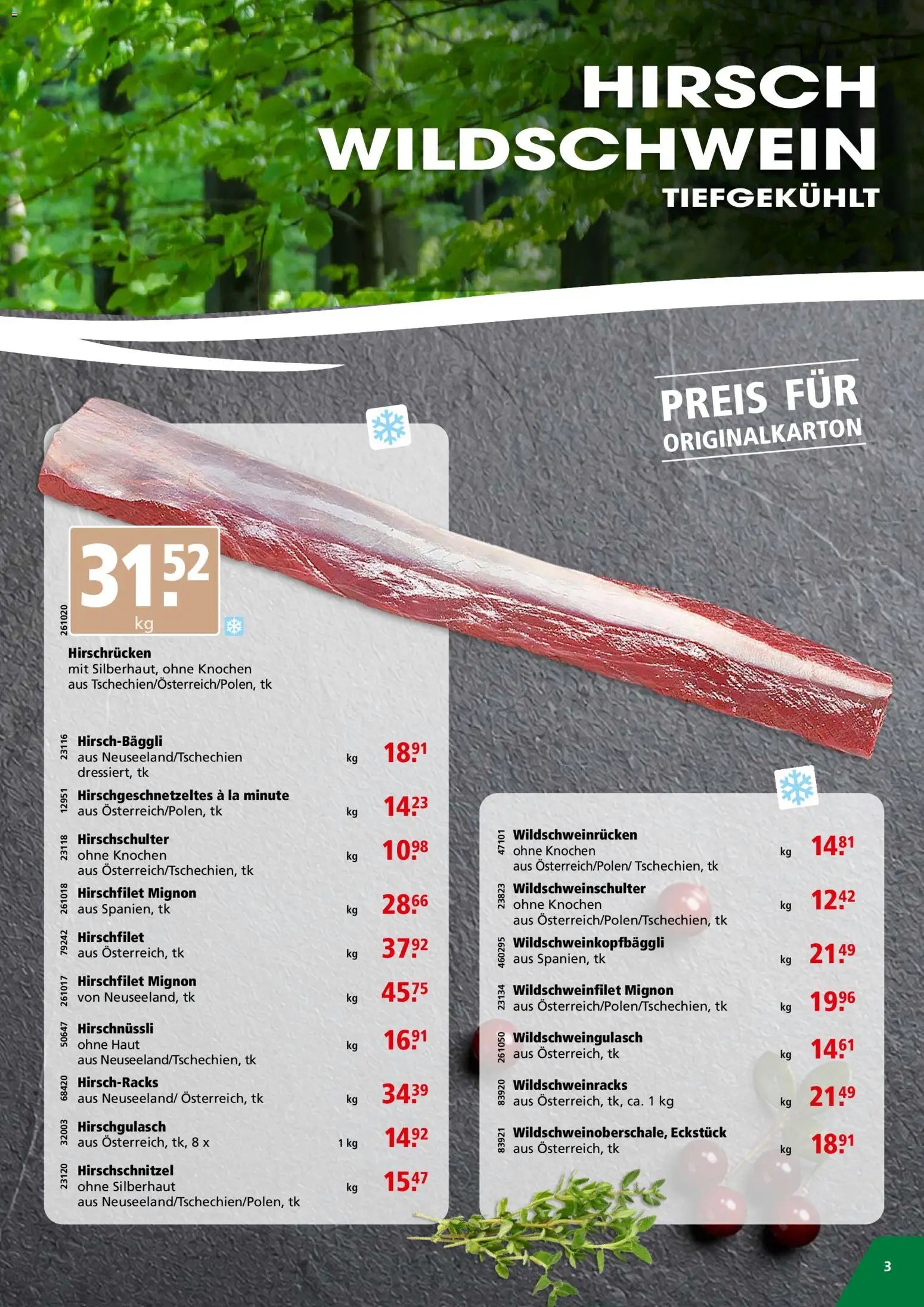 Aligro aktionen Wildvorverkauf Chavannes, Matran, Genf, Sitten