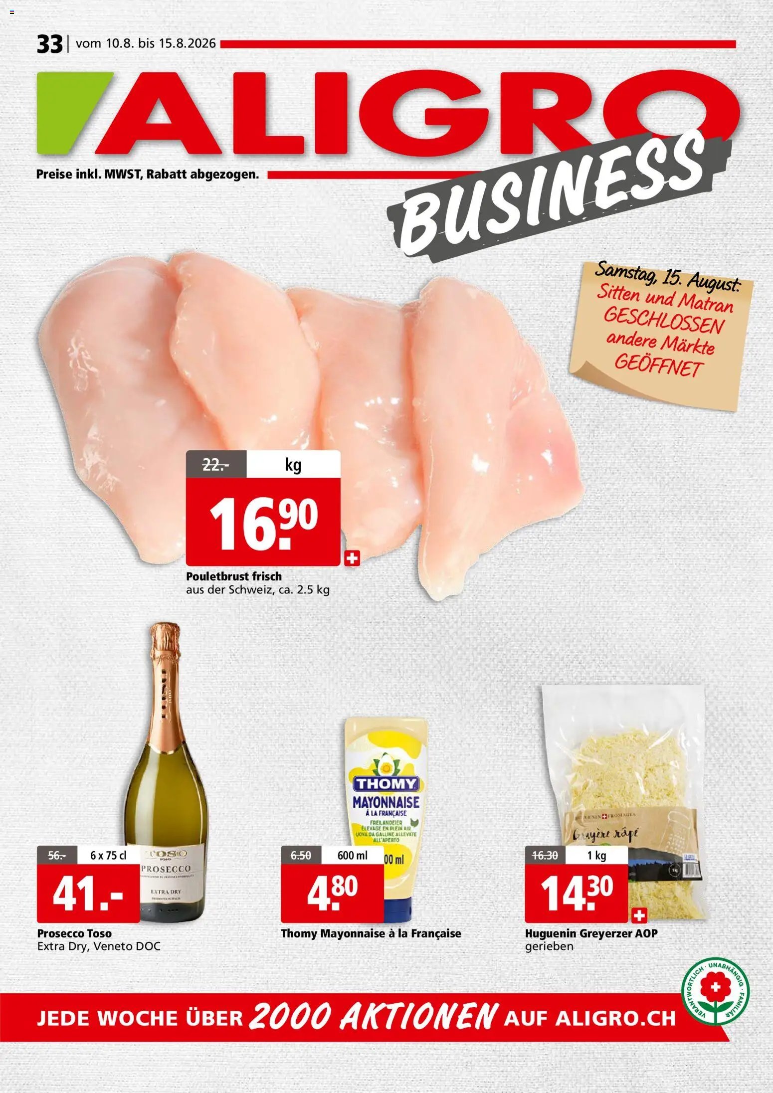 Aligro aktionen Business Chavannes, Matran, Genf, Sitten