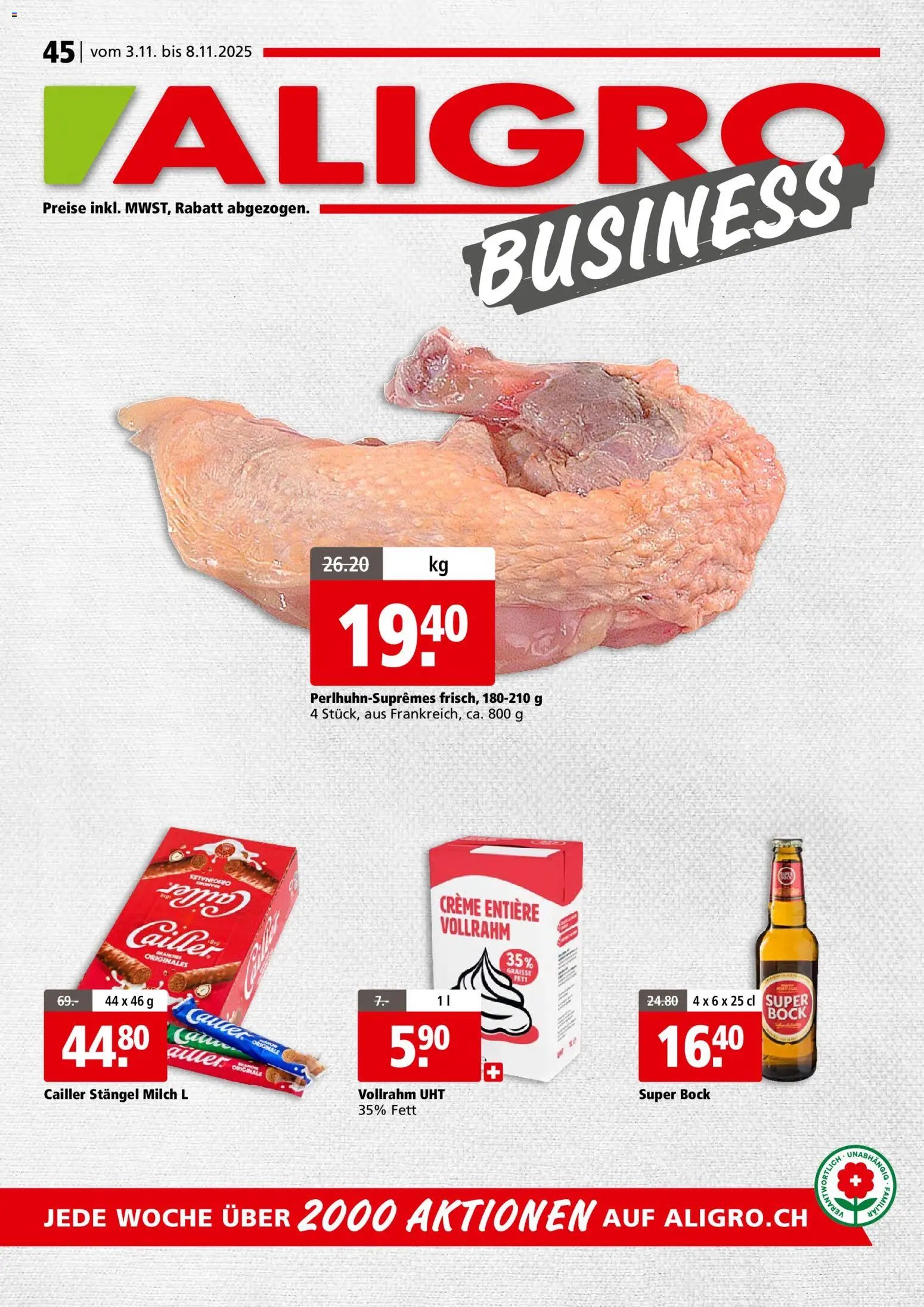 Aligro Aktionen Business Chavannes, Matran, Genf, Sitten (2025-11-03 - 2025-11-08)