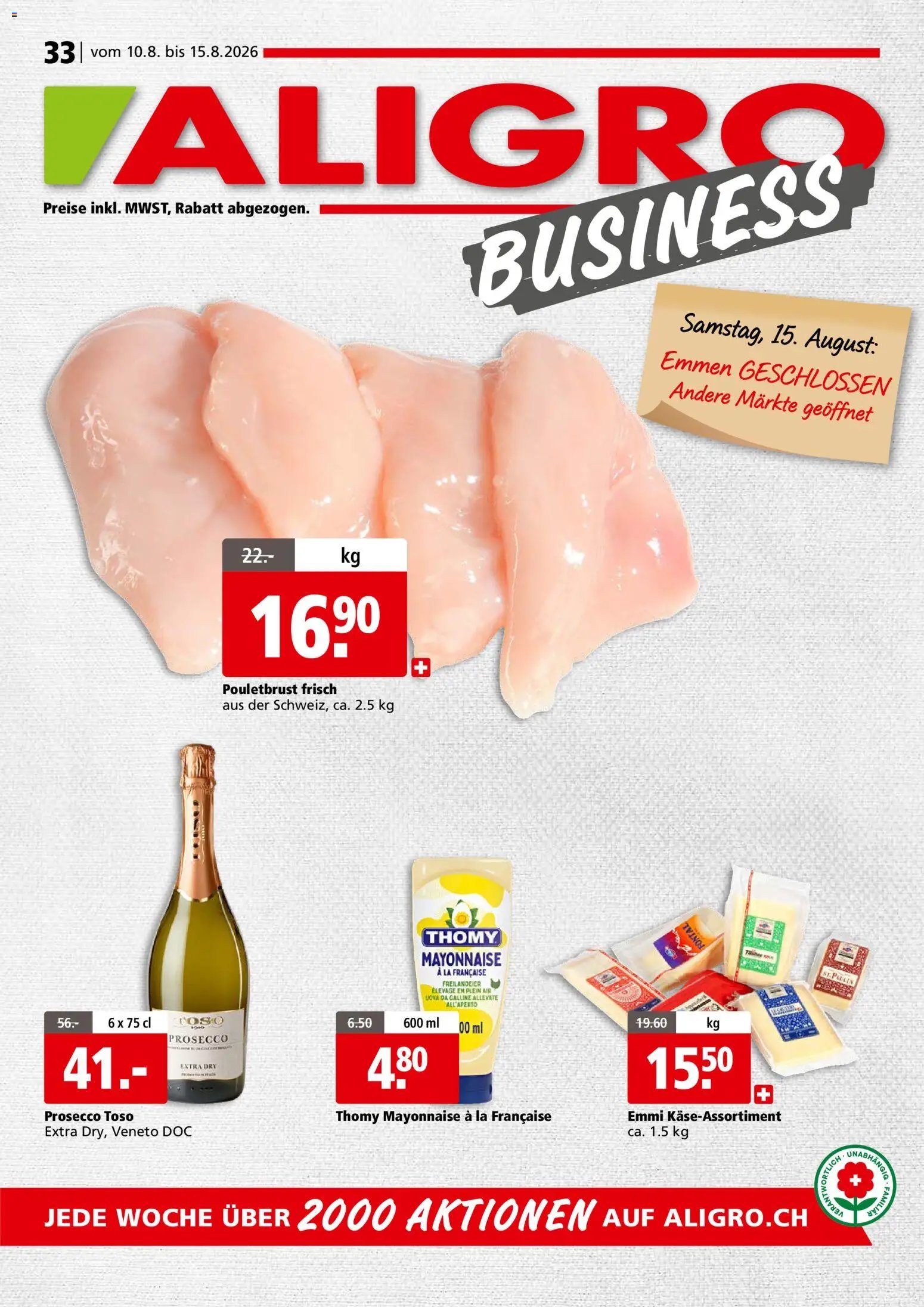 Aligro aktionen Business Schlieren, Gossau SG, Frauenfeld, Rapperswil-Jona, Sargans, Bern