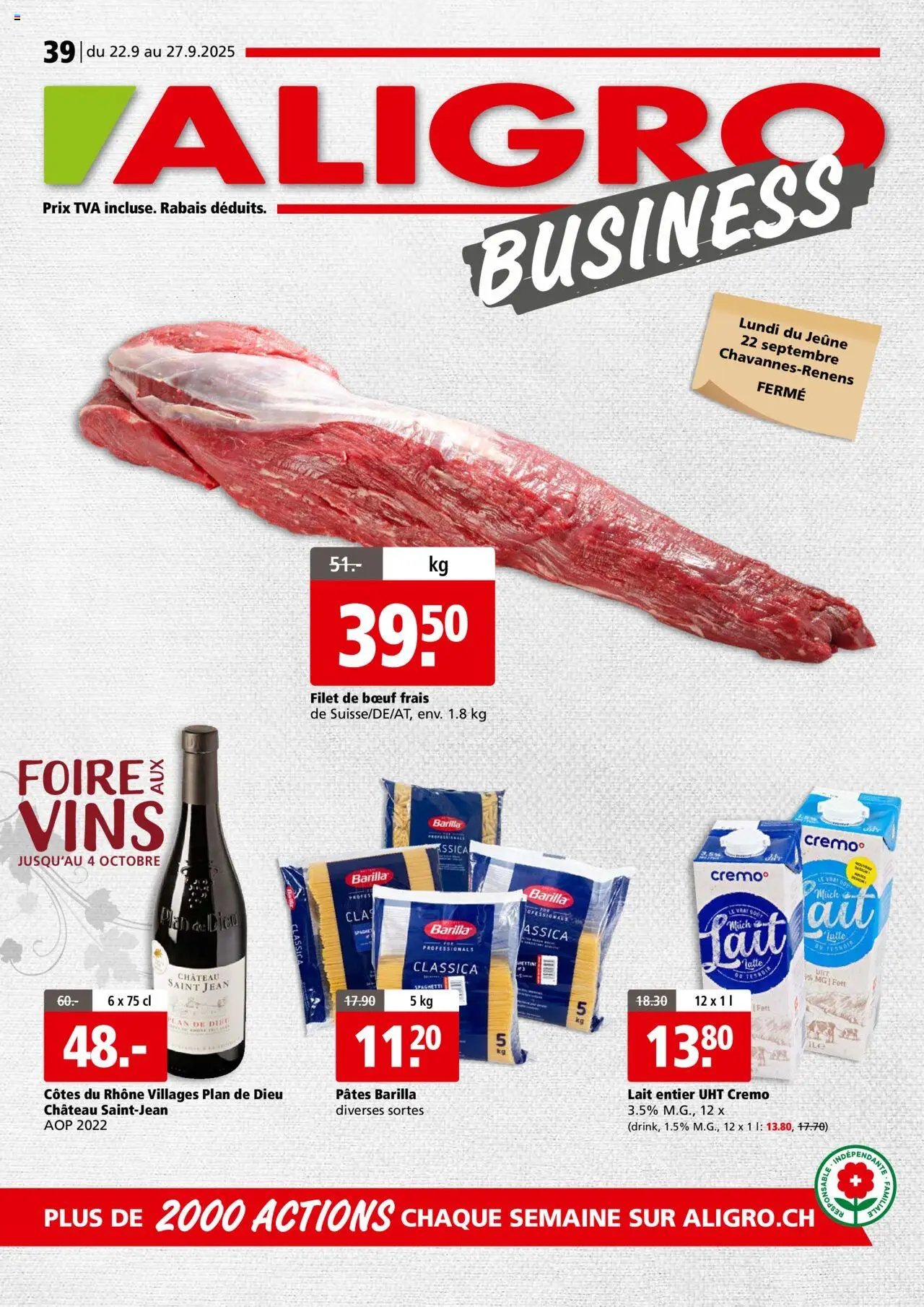 Aligro Aktionen Business Chavannes, Matran, Genève, Sion (2025-09-22 - 2025-09-27) | 1