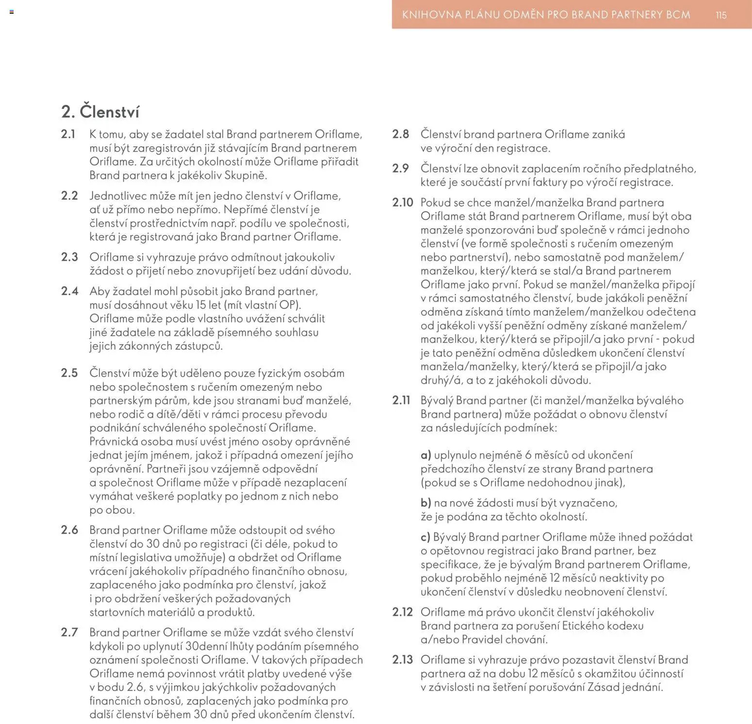 Oriflame katalog Plán odměn pro Brand Partnery