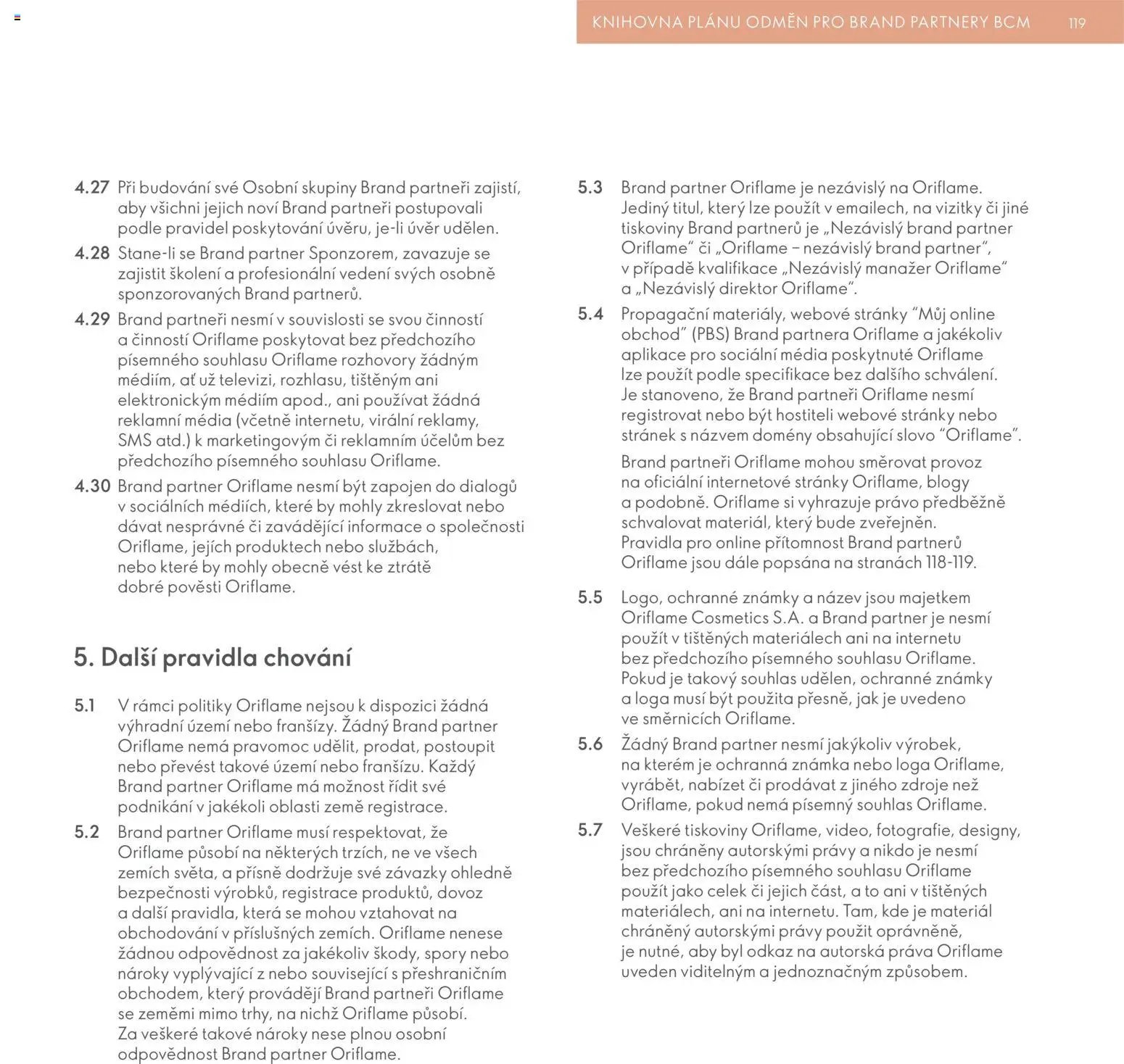 Oriflame katalog Plán odměn pro Brand Partnery