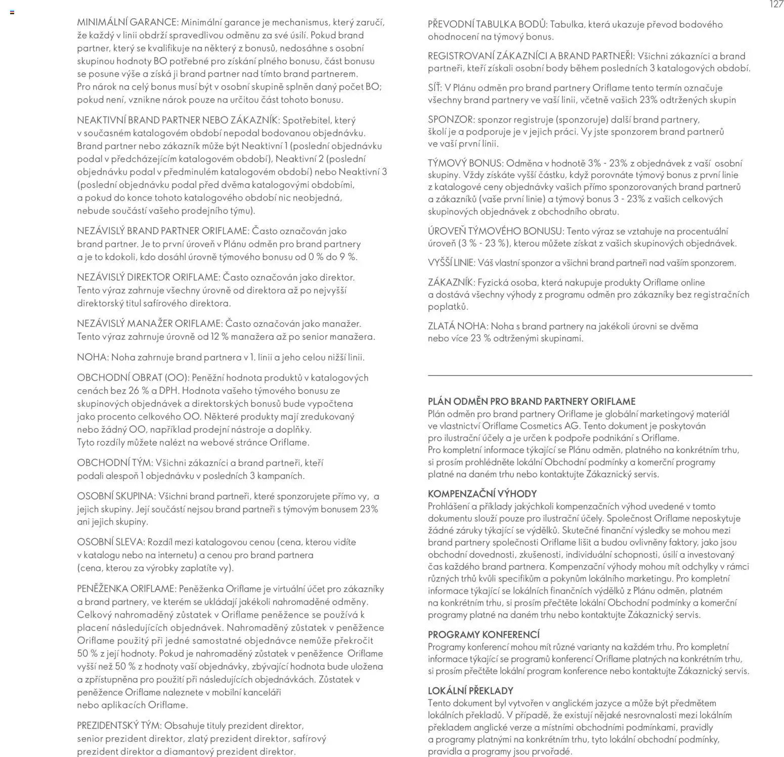 Oriflame katalog Plán odměn pro Brand Partnery