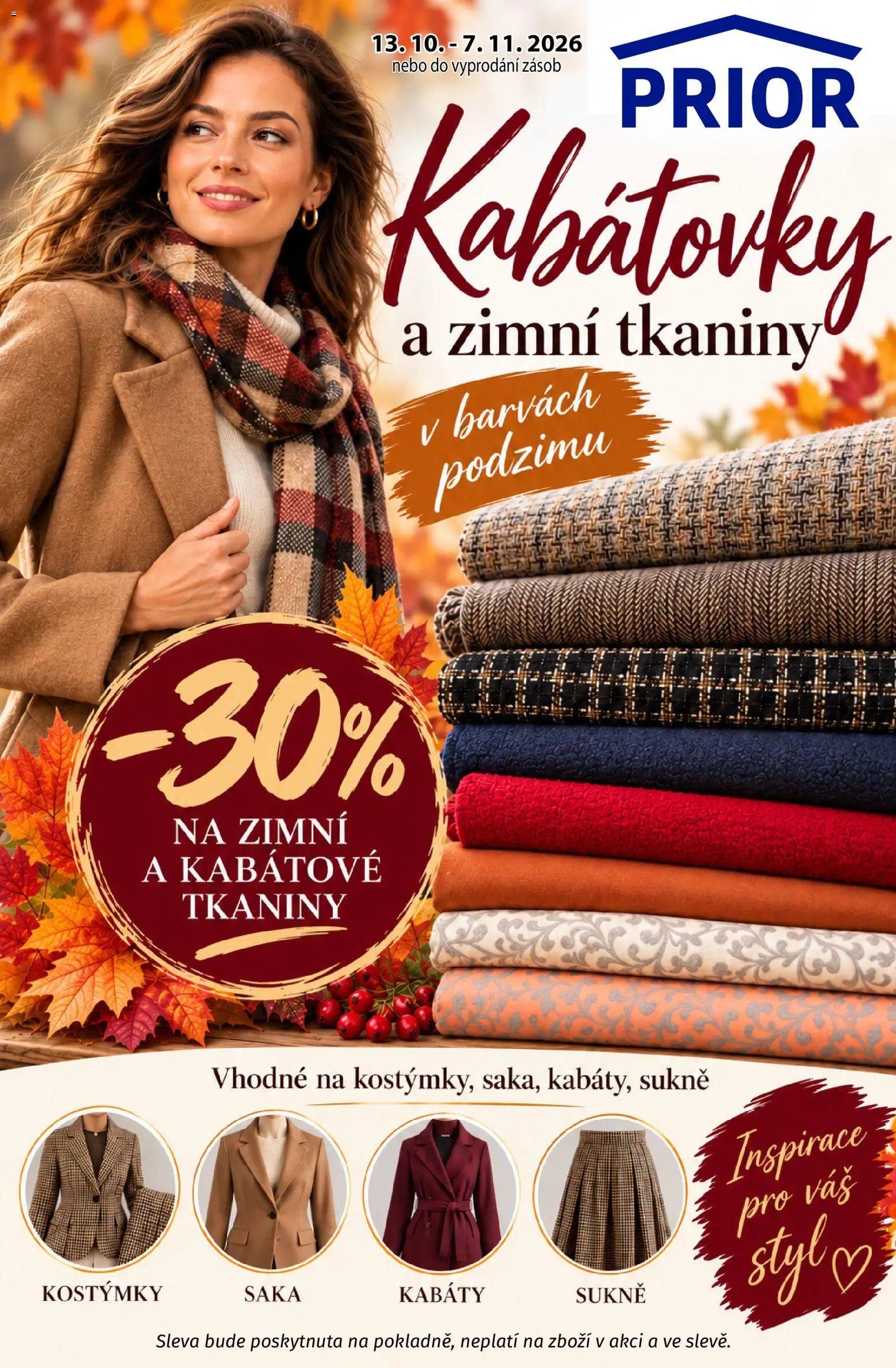 Prior - Kabátovky a Zimní Tkaniny v Barvách Podzimu