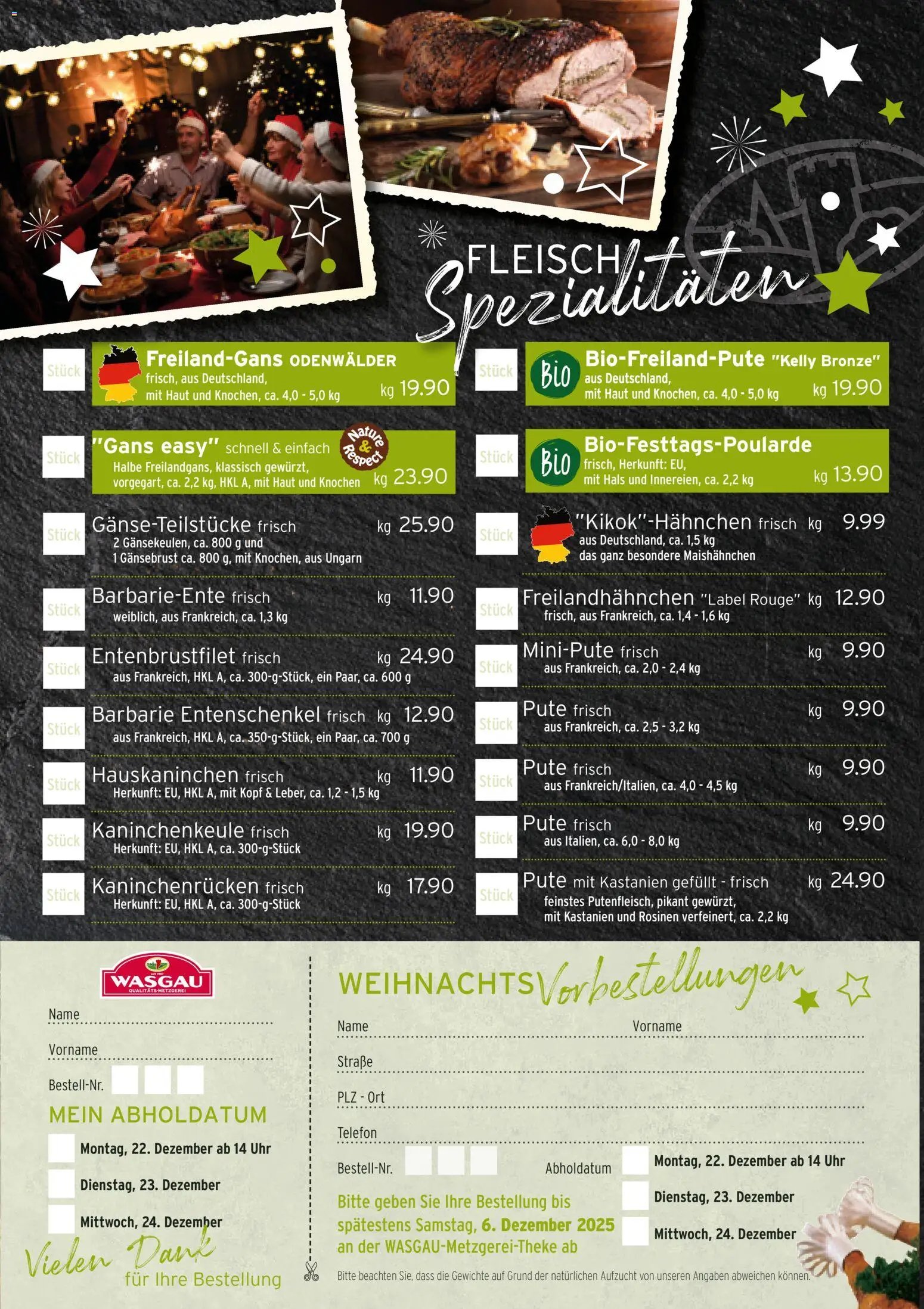 Wasgau Bestellschein Metzgerei