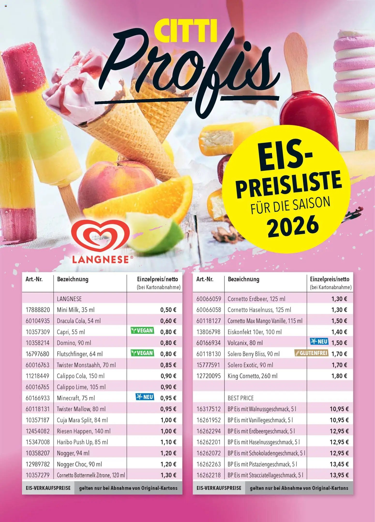 CITTI Markt Eis-Preisliste 2026