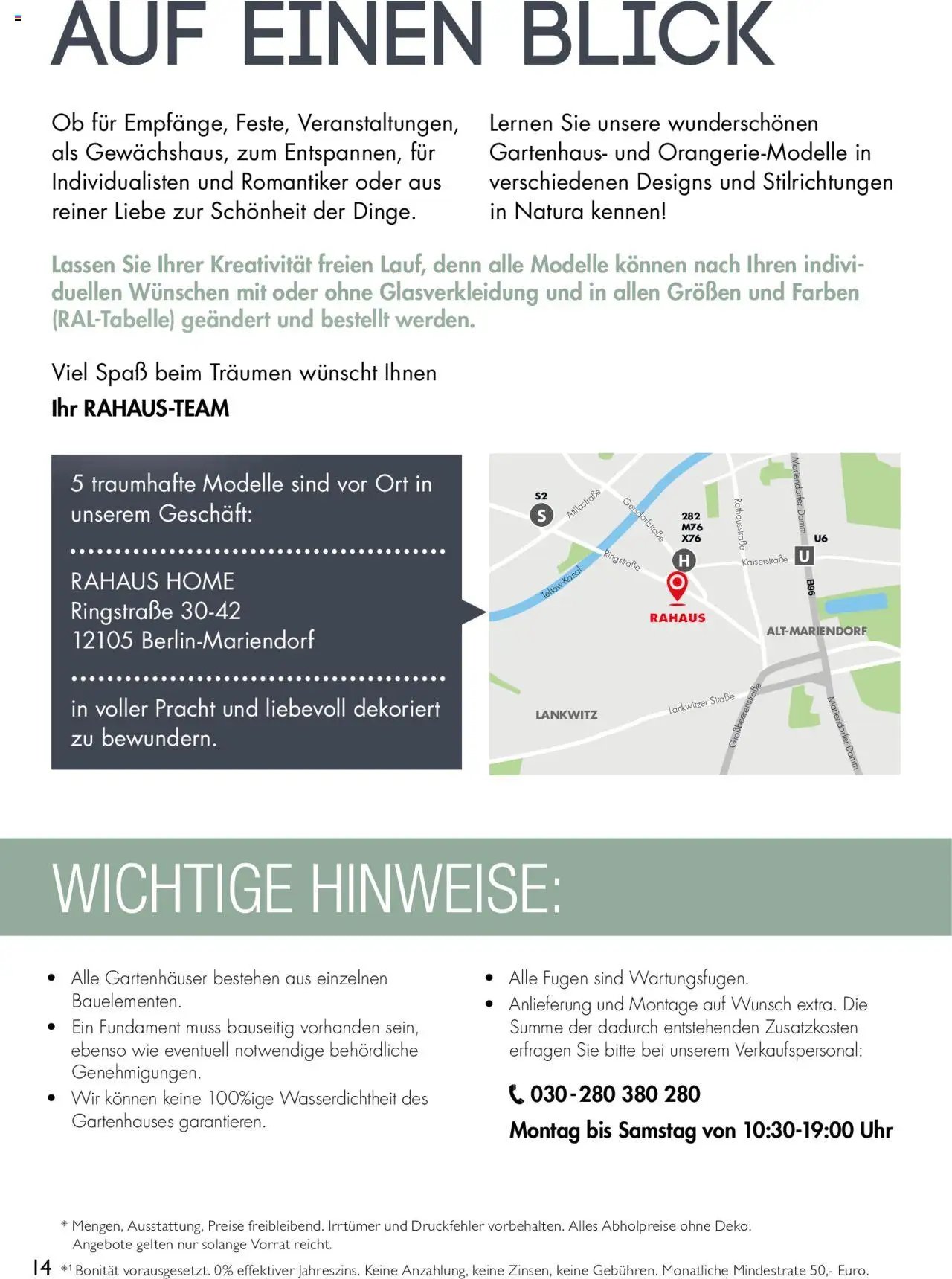 Rahaus Prospekt Gartenhäuser