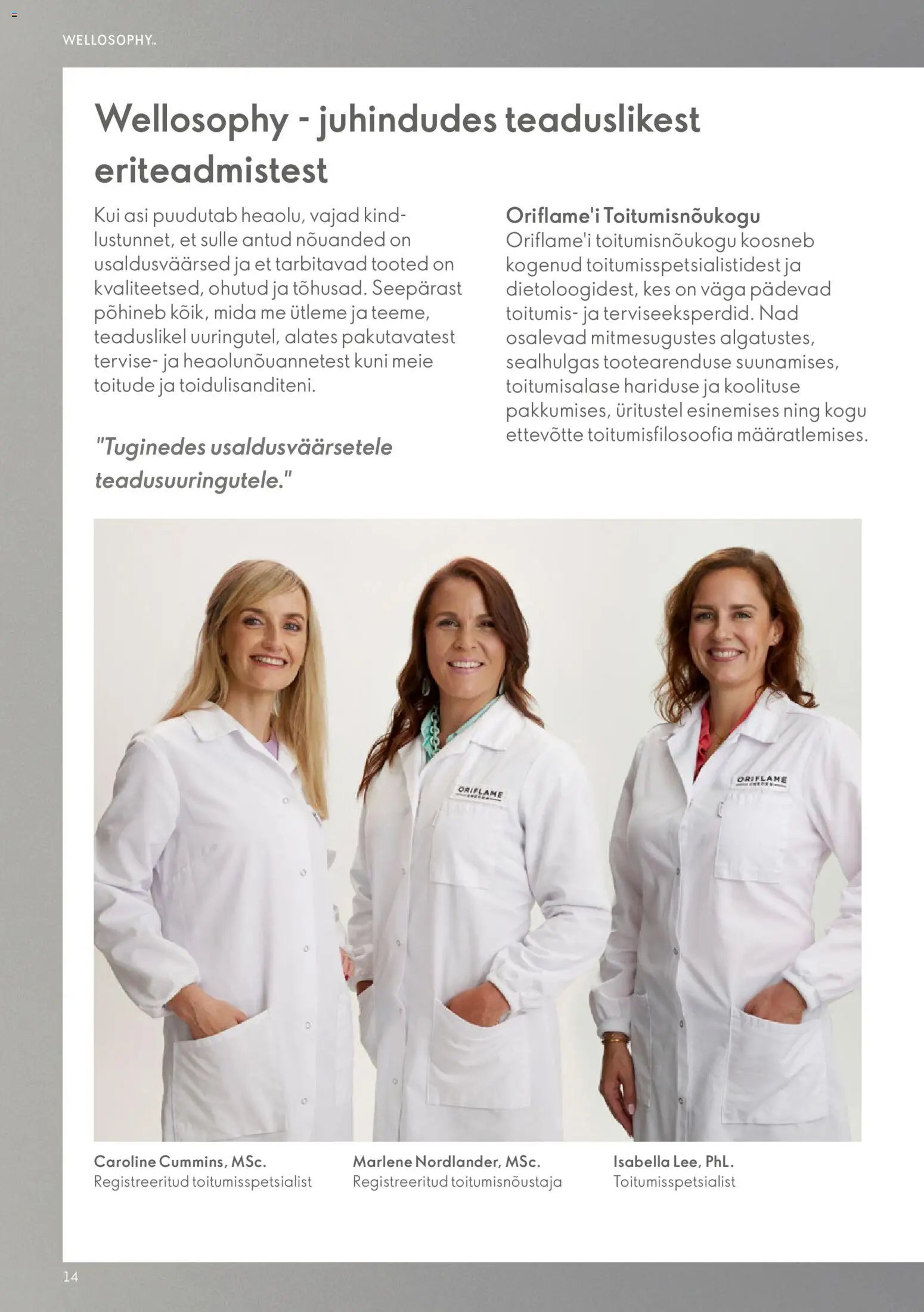 Oriflame Wellosophy tootejuht