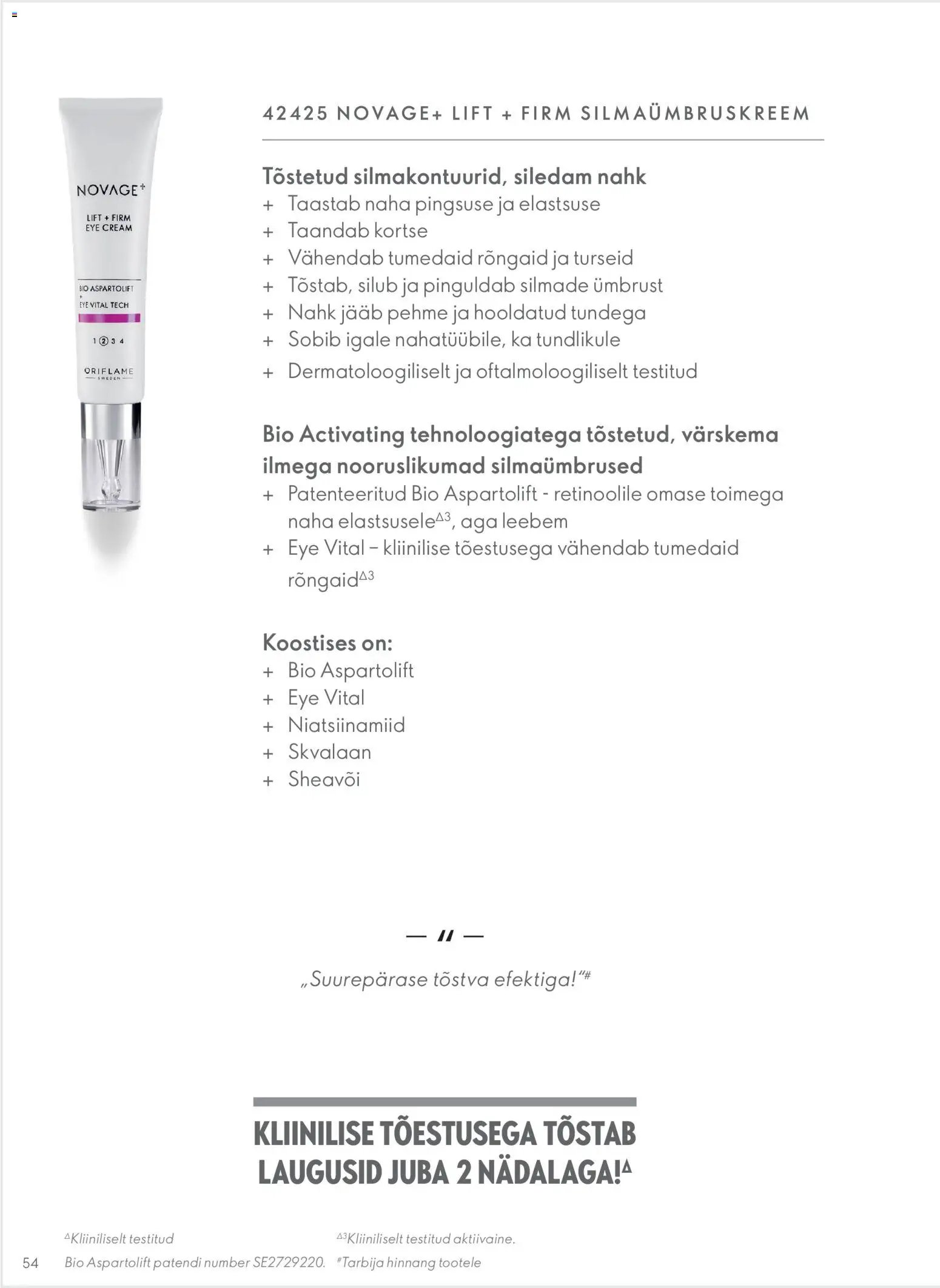 Oriflame Novage+ tootejuht