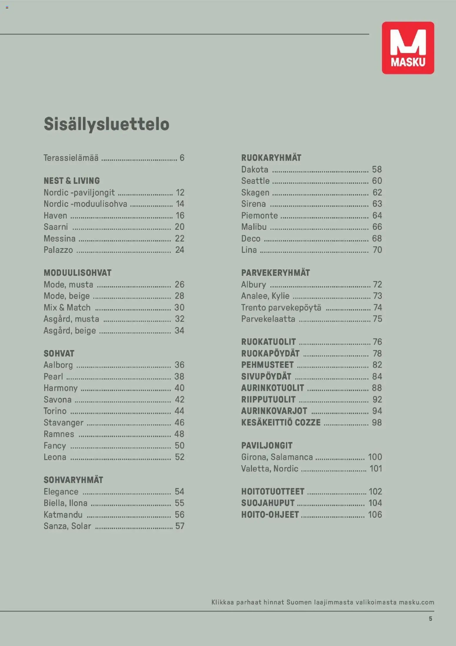 Masku tarjoukset - Puutarhakalustekuvasto 2026