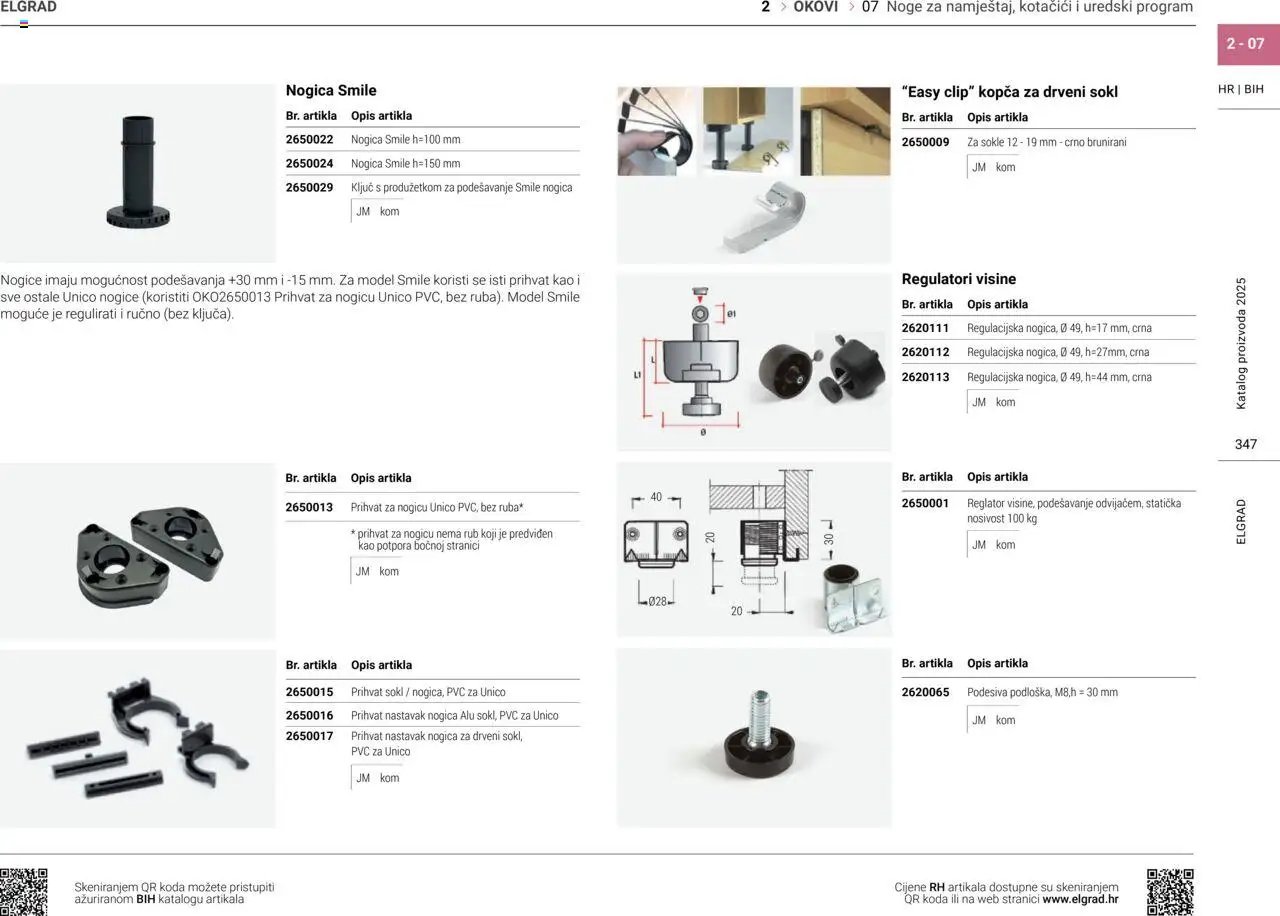 Elgrad - Noge za namještaj, kotačići i uredski program