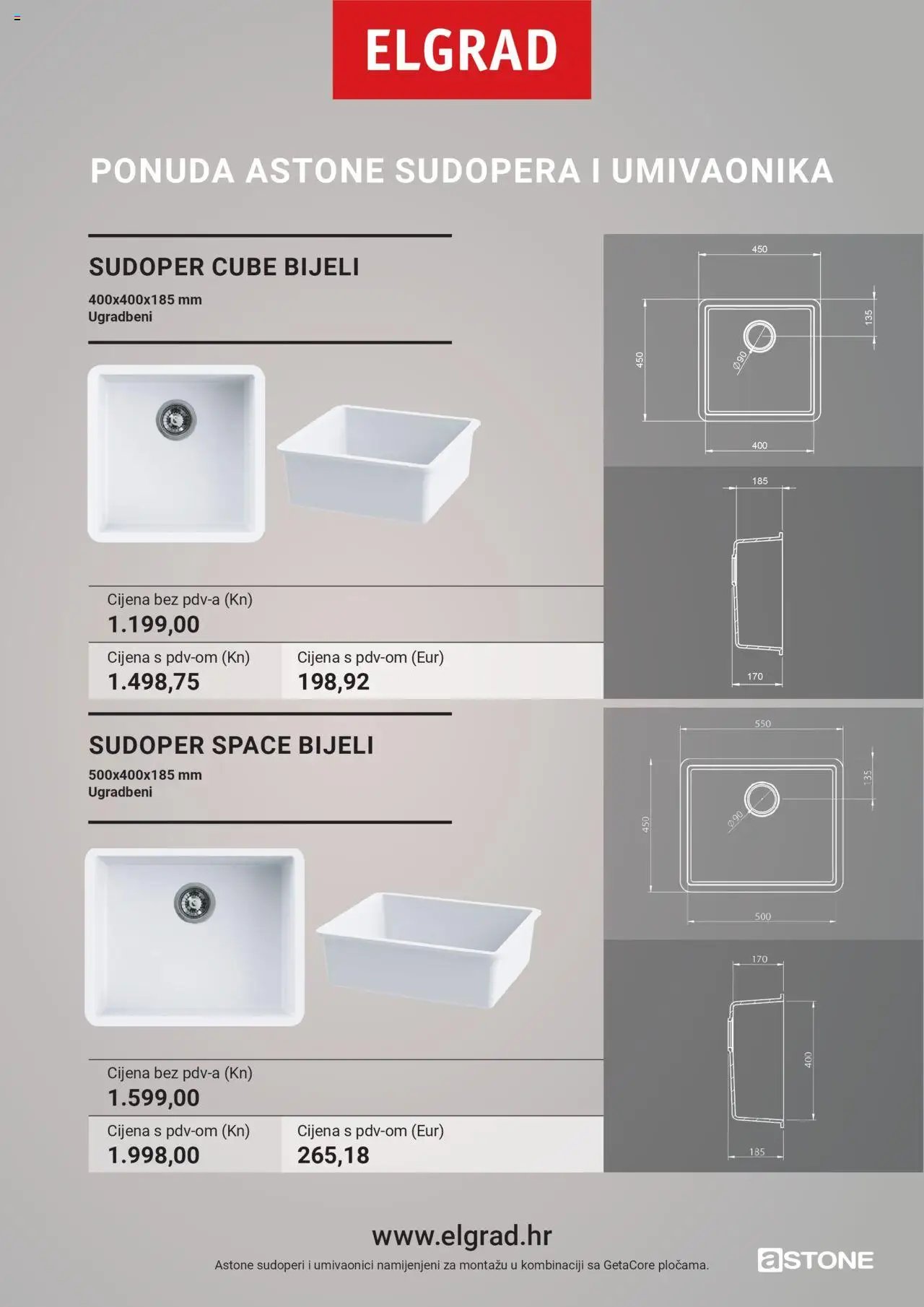 Elgrad - Ponuda ASTONE sudopera i umivaonika