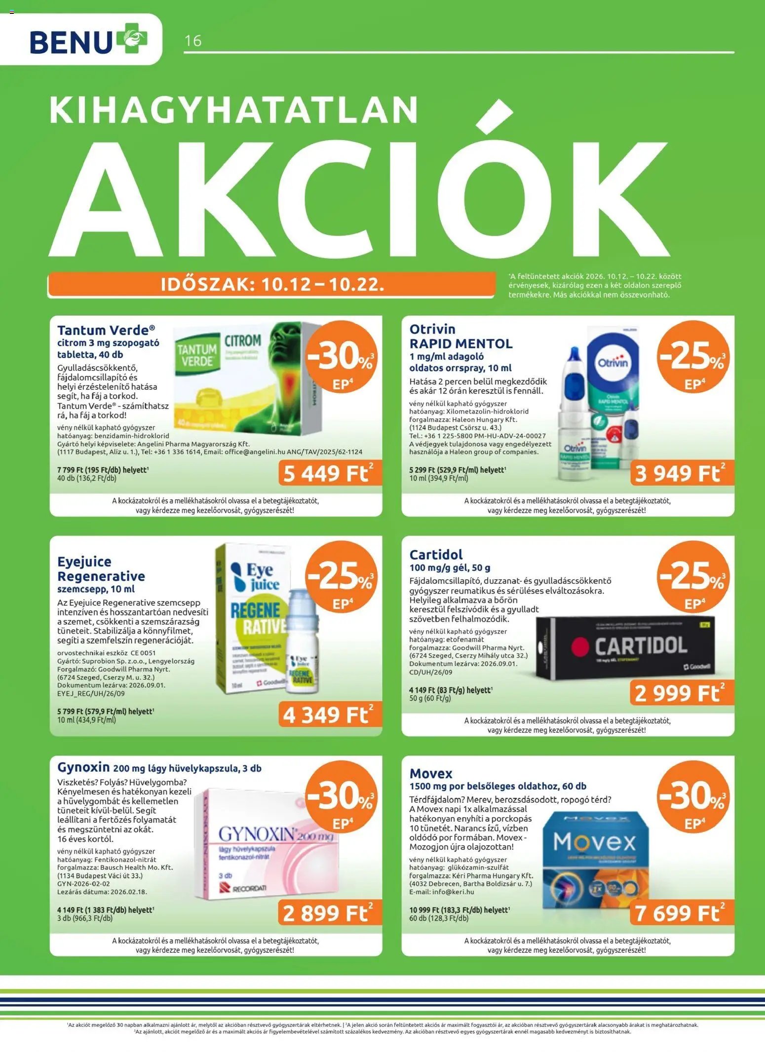 BENU Gyógyszertárak akciós újság