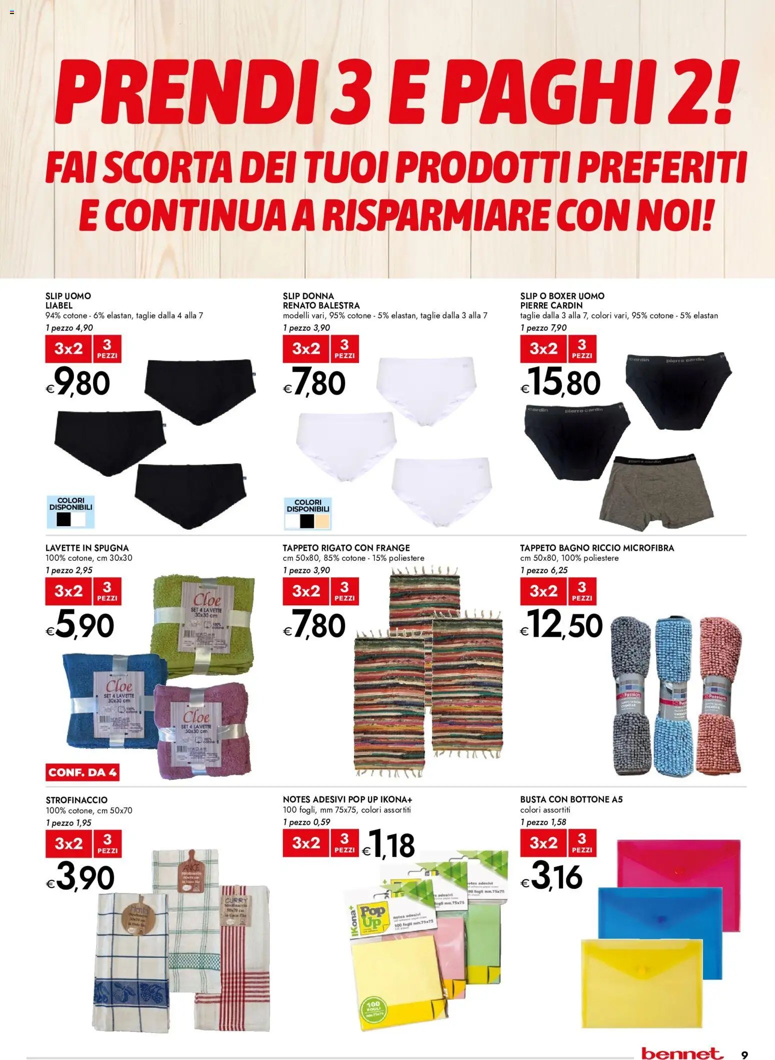 bennet volantino Prendi 3 e paghi 2