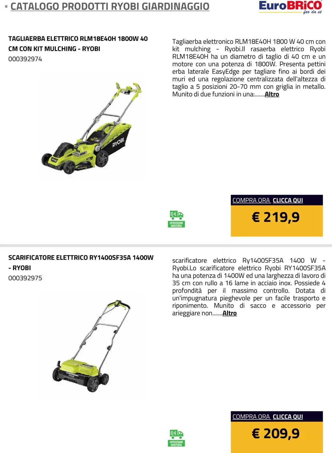 Eurobrico Prodotti Ryobi Giardinaggio catalogo