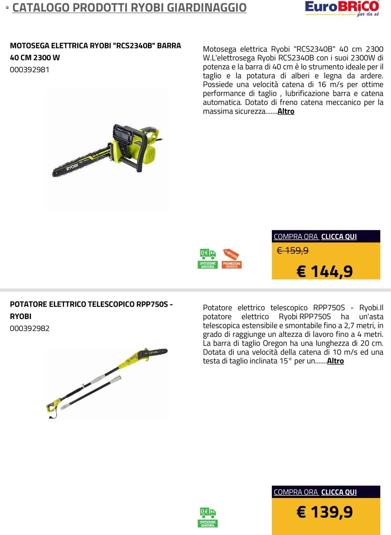Eurobrico Prodotti Ryobi Giardinaggio catalogo