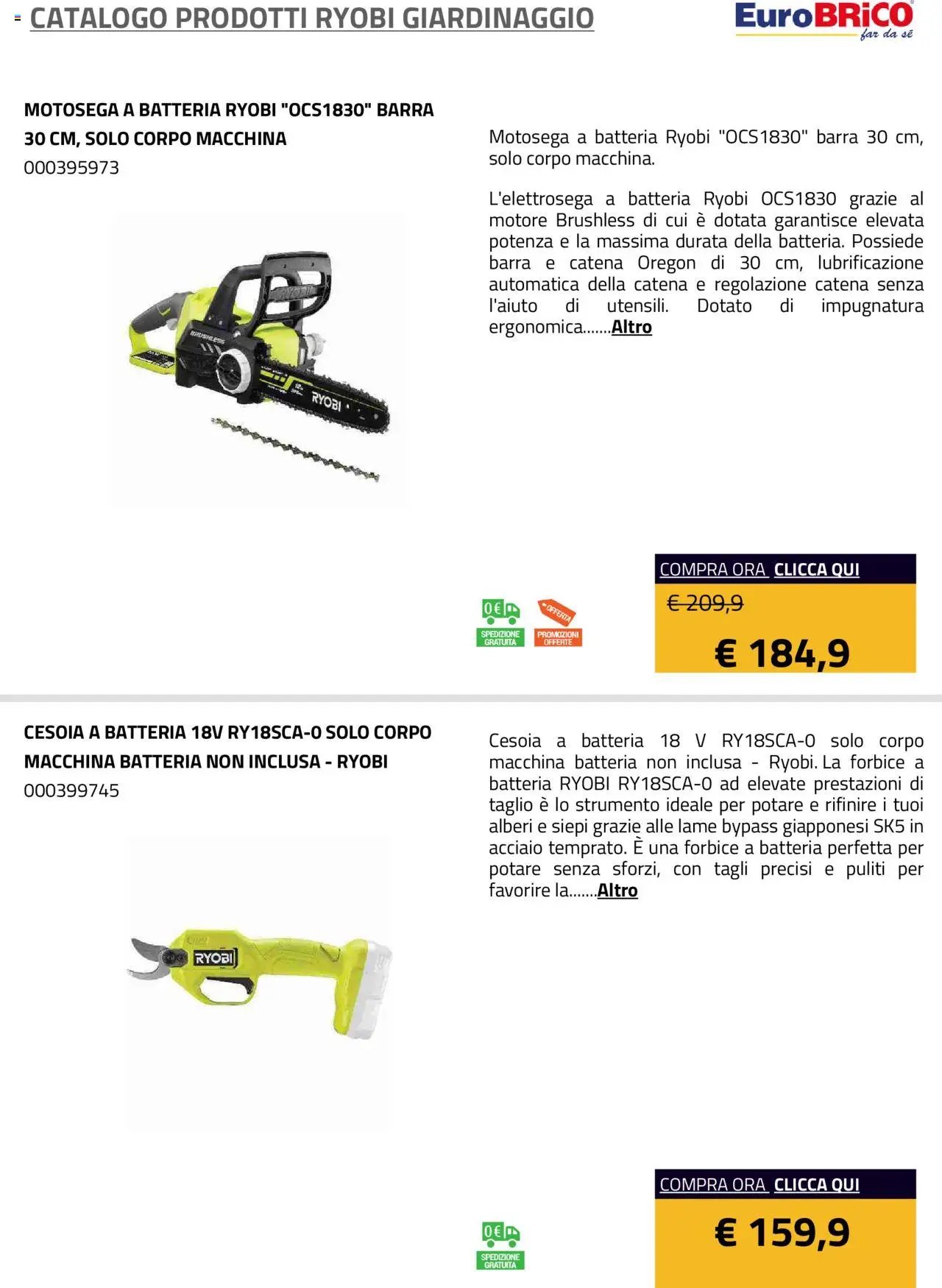 Eurobrico Prodotti Ryobi Giardinaggio catalogo