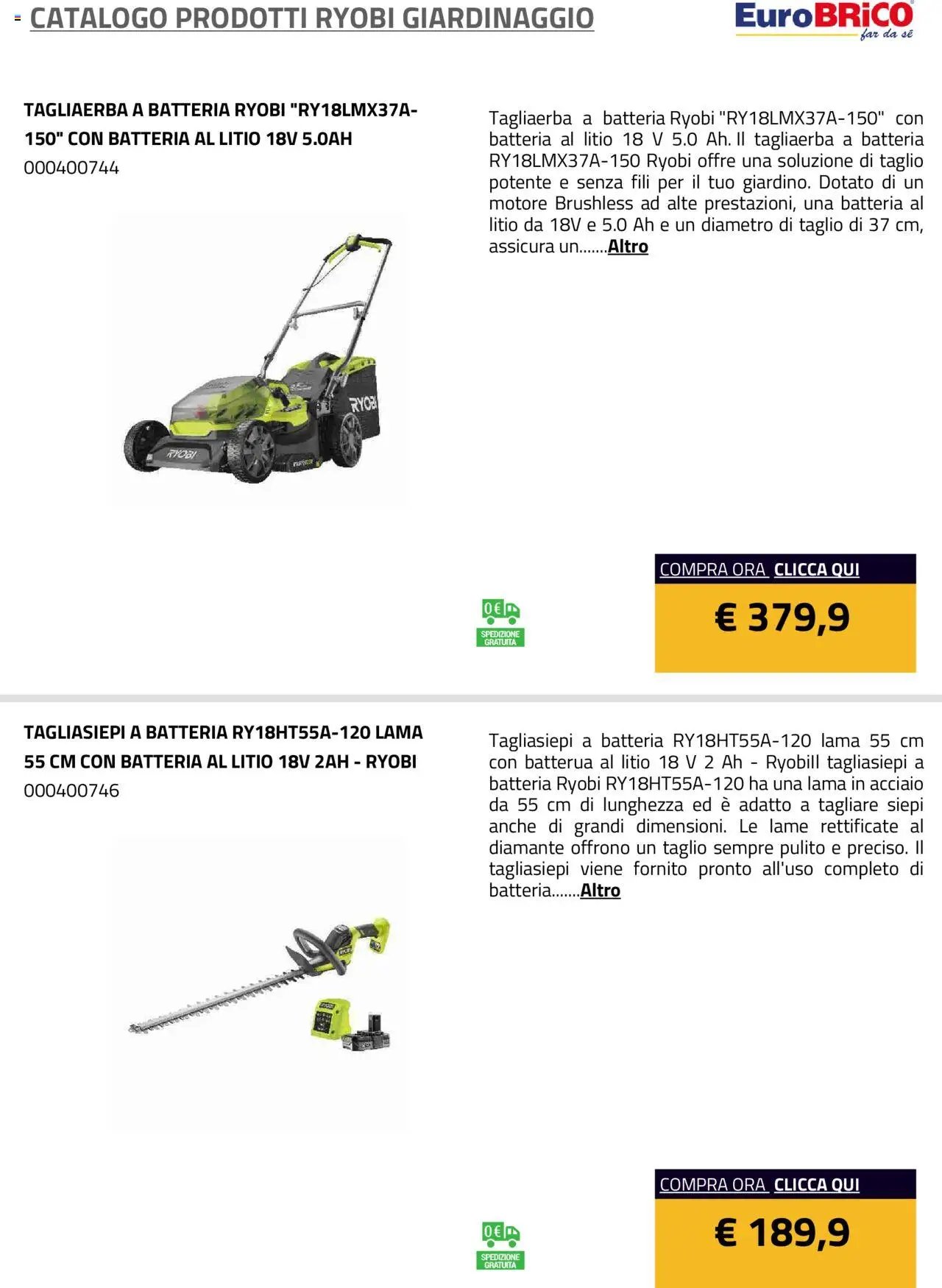 Eurobrico Prodotti Ryobi Giardinaggio catalogo