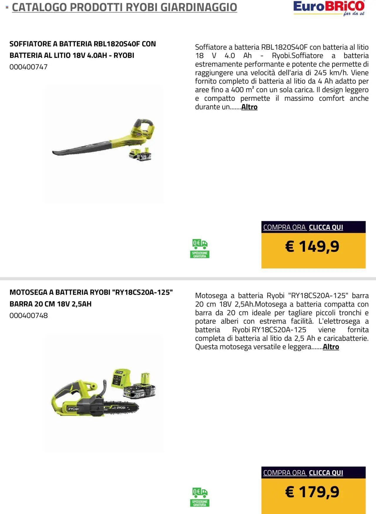 Eurobrico Prodotti Ryobi Giardinaggio catalogo