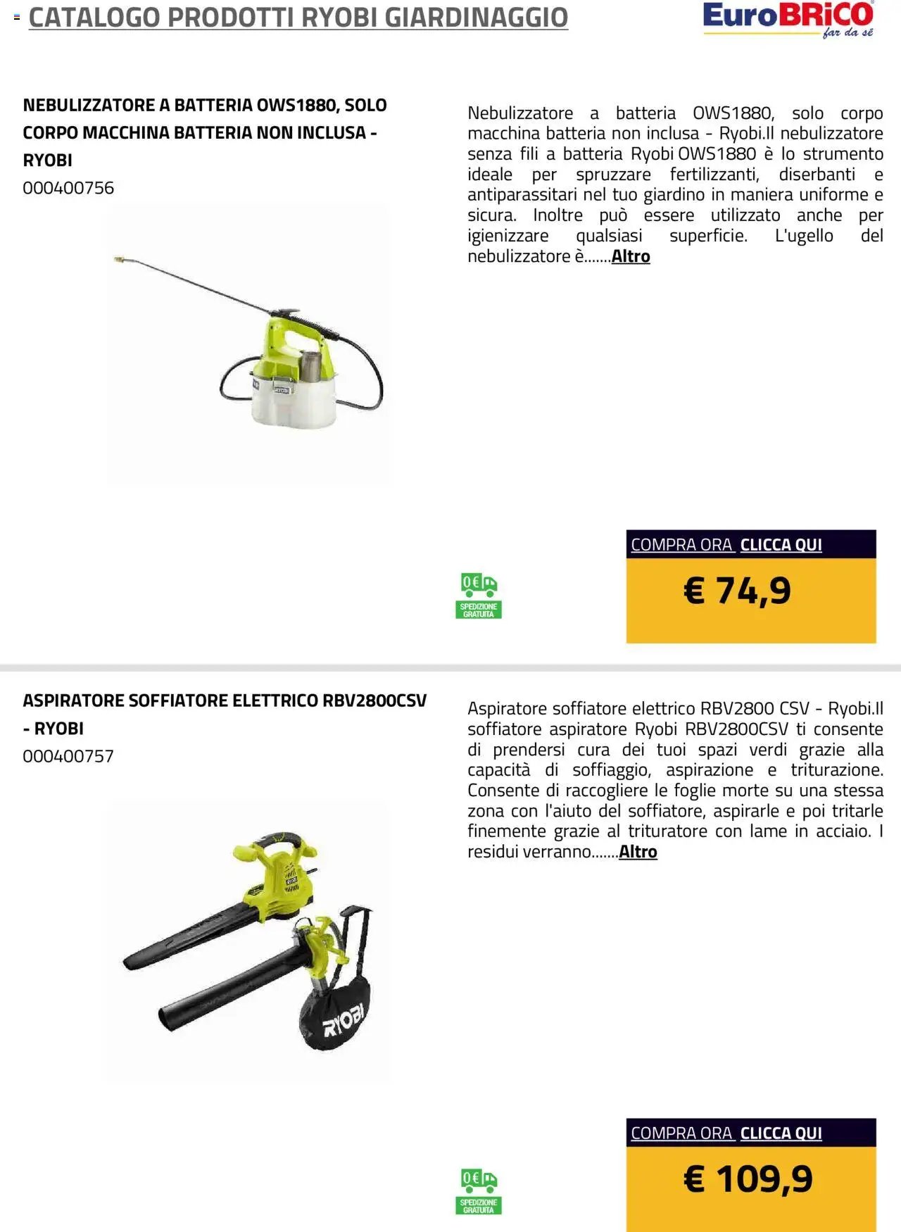Eurobrico Prodotti Ryobi Giardinaggio catalogo