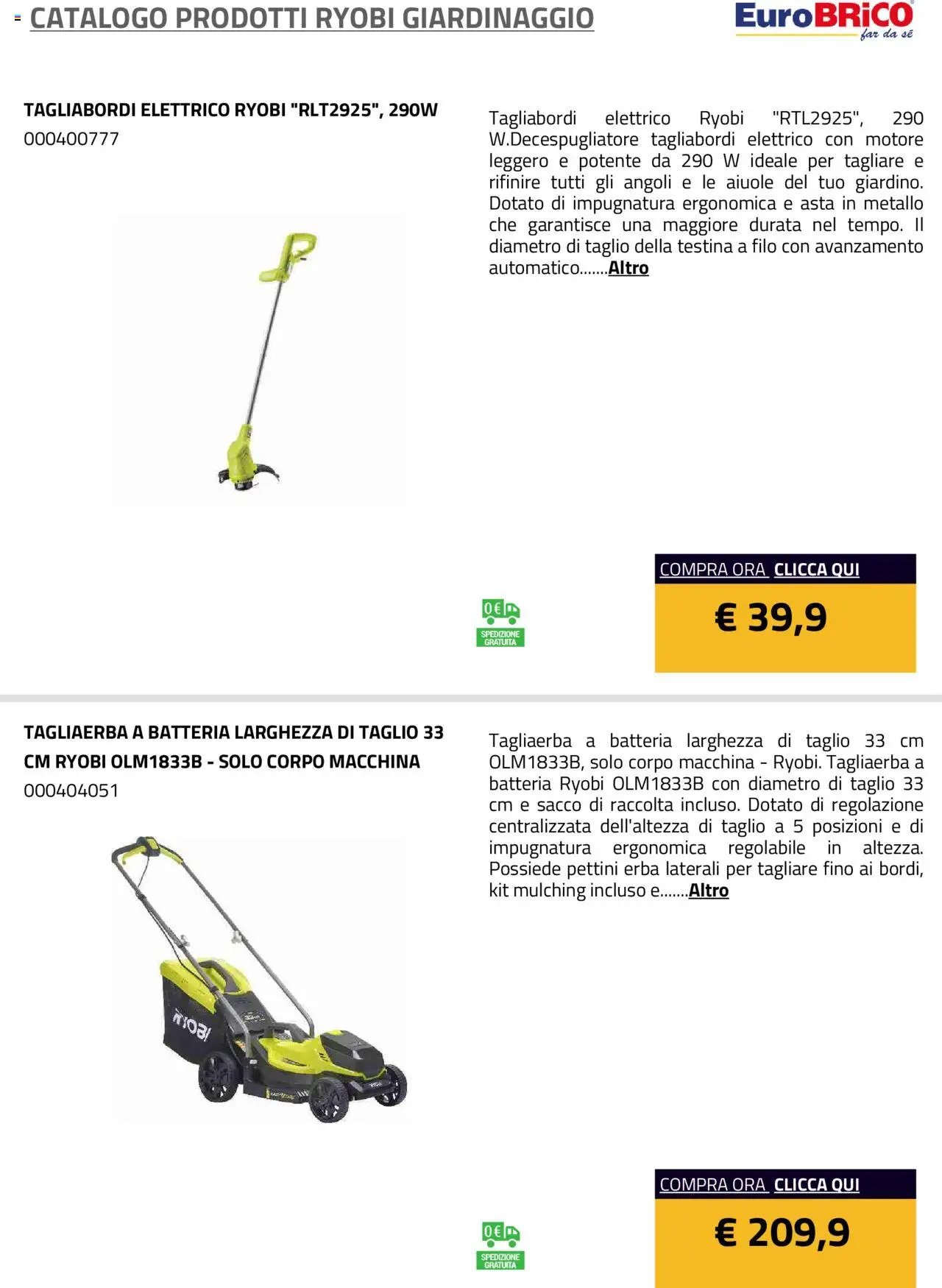 Eurobrico Prodotti Ryobi Giardinaggio catalogo