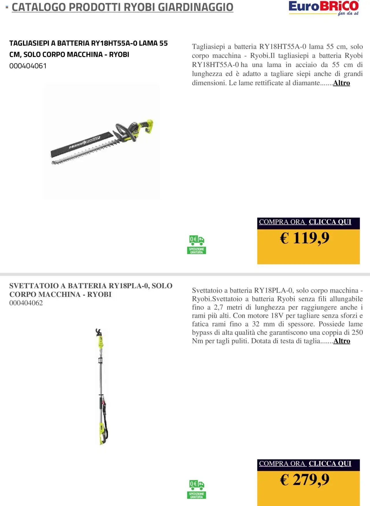 Eurobrico Prodotti Ryobi Giardinaggio catalogo