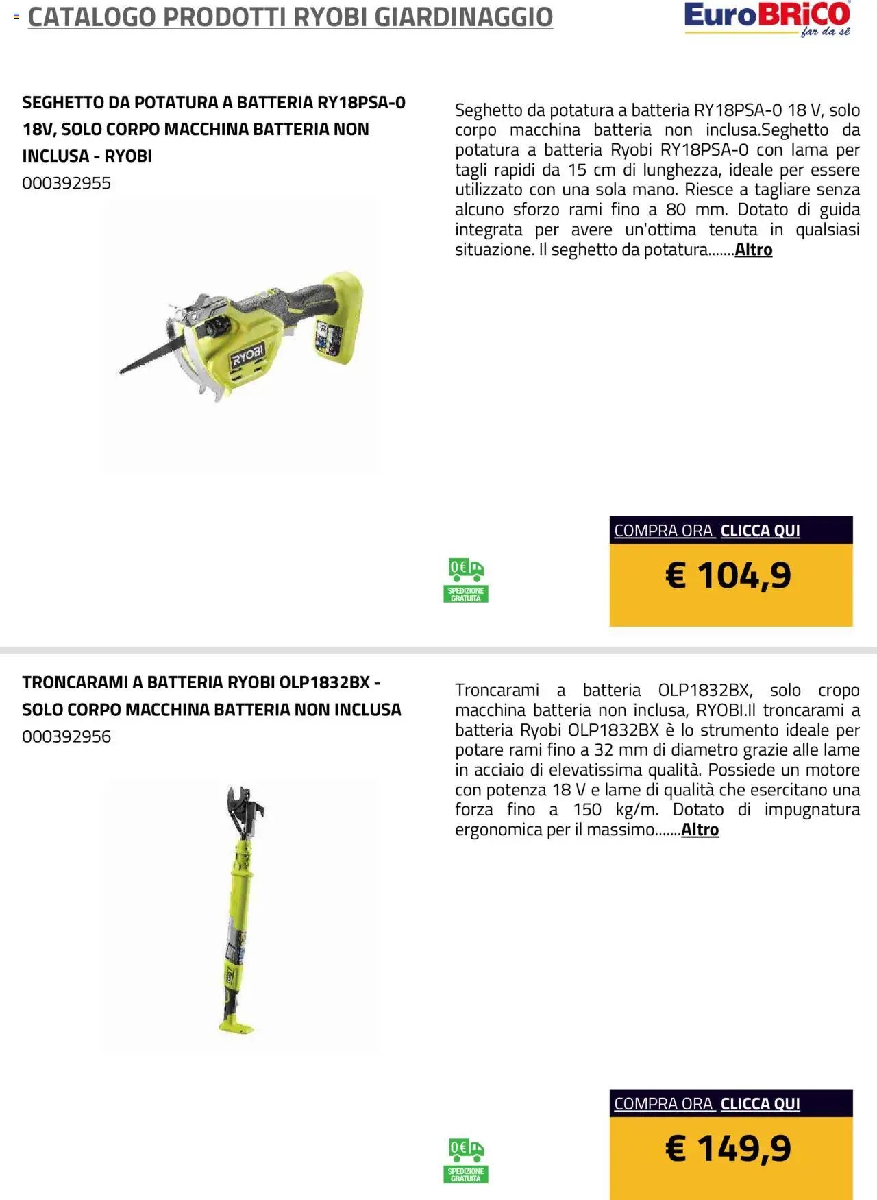 Eurobrico Prodotti Ryobi Giardinaggio catalogo