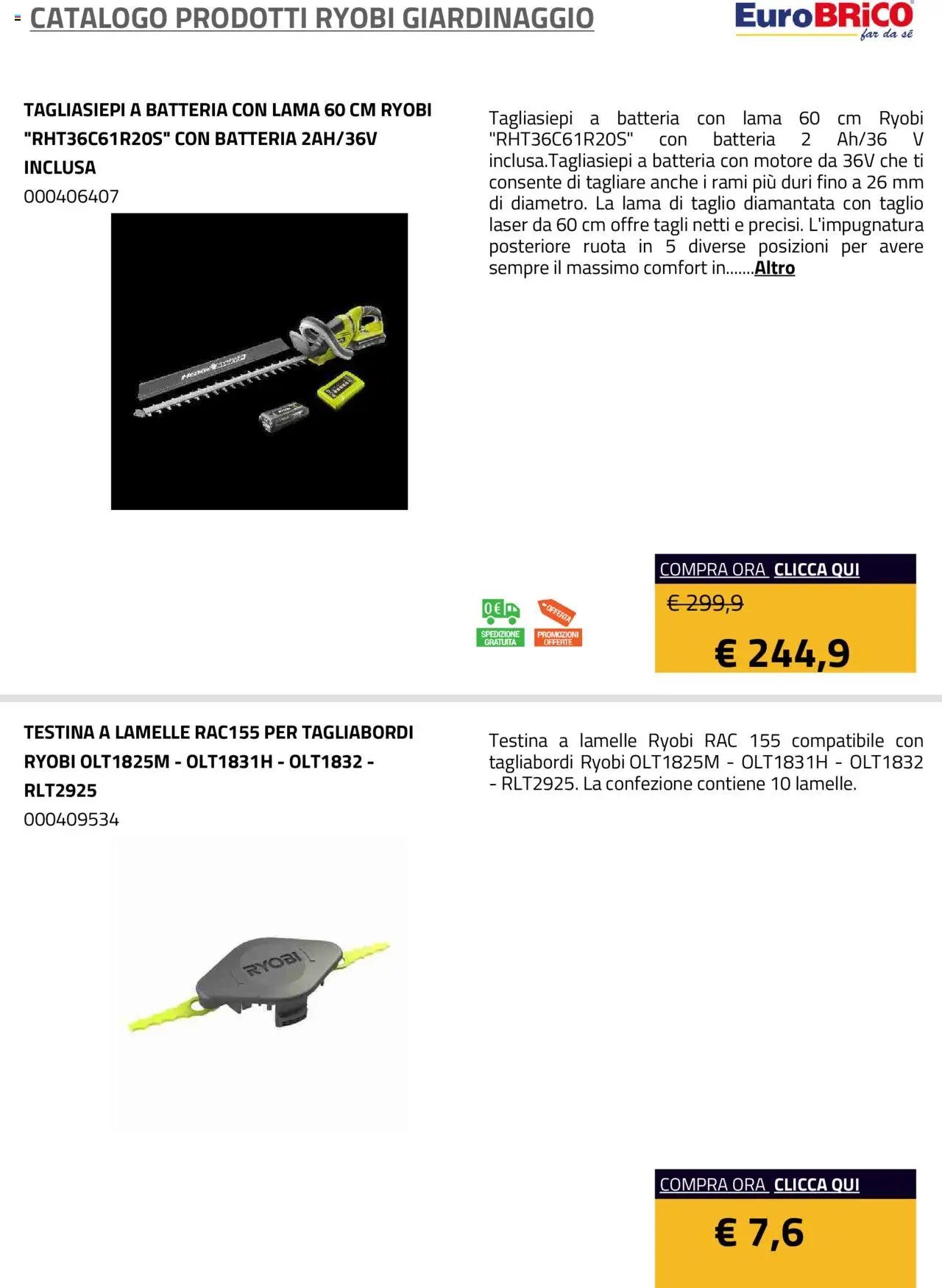 Eurobrico Prodotti Ryobi Giardinaggio catalogo