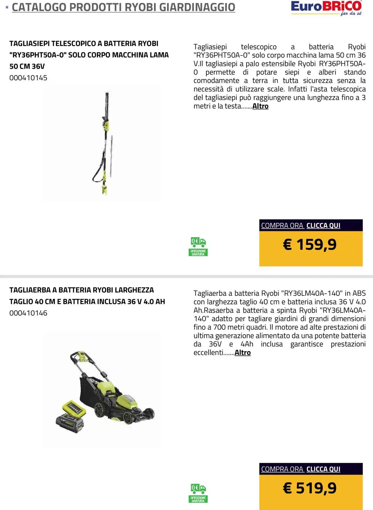 Eurobrico Prodotti Ryobi Giardinaggio catalogo