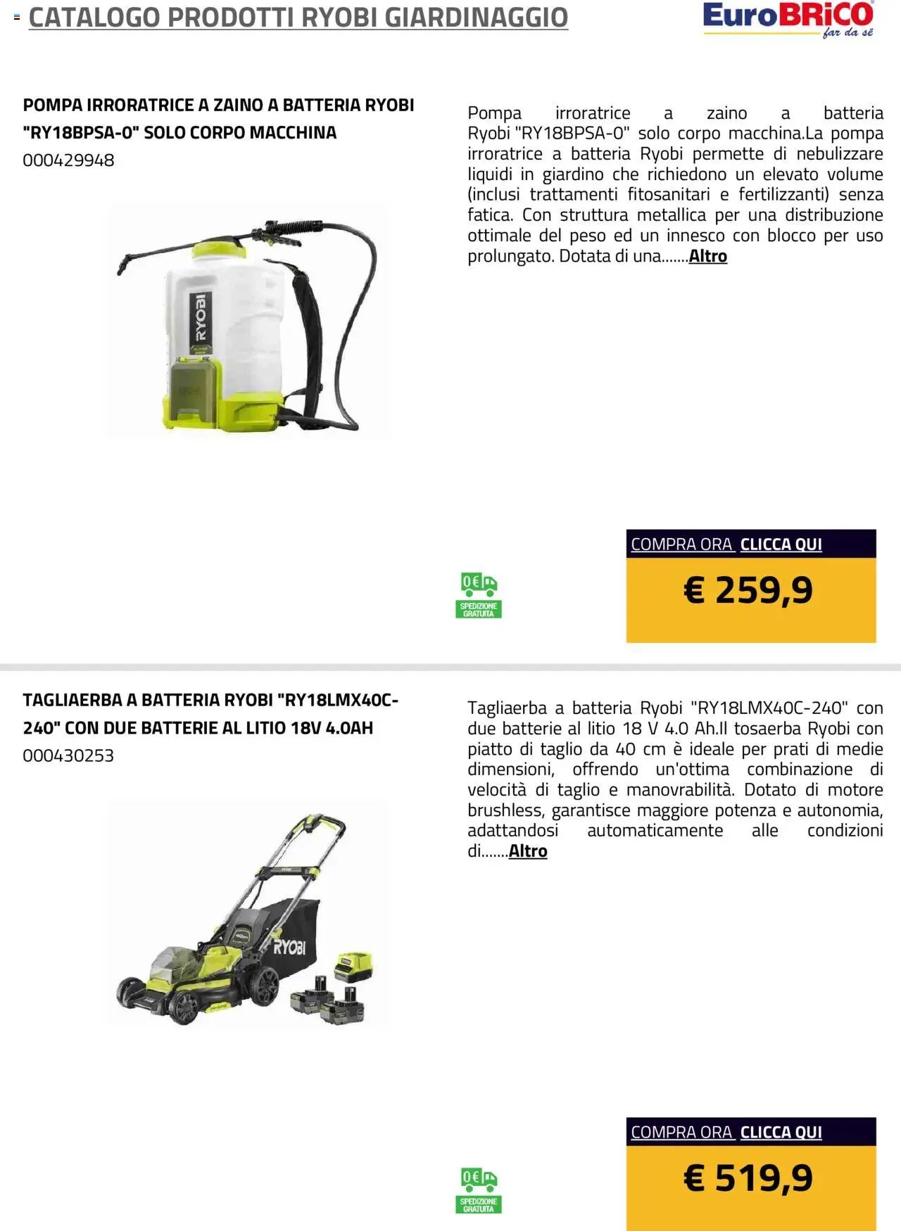 Eurobrico Prodotti Ryobi Giardinaggio catalogo